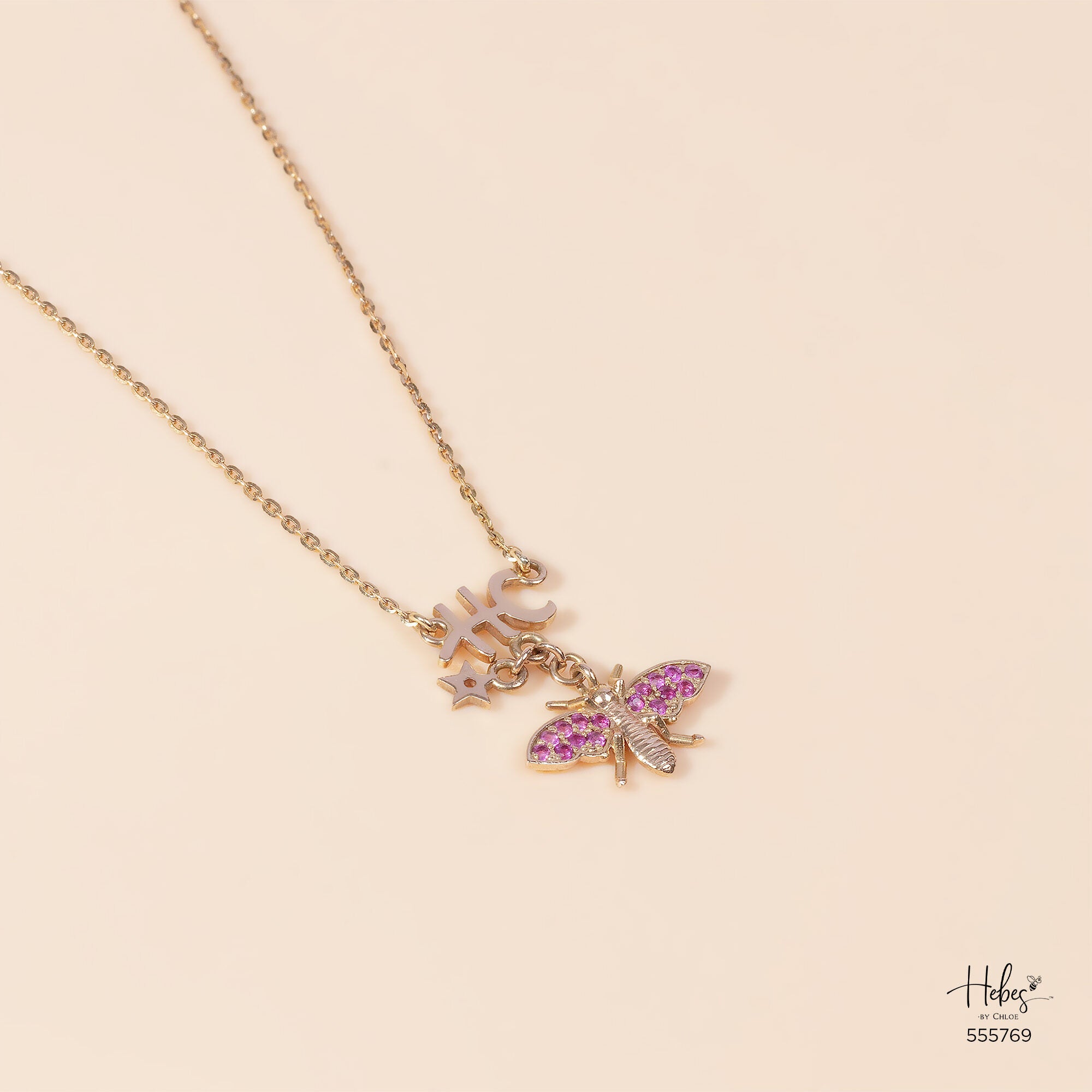 Hebes Pink Bee Necklace 555769