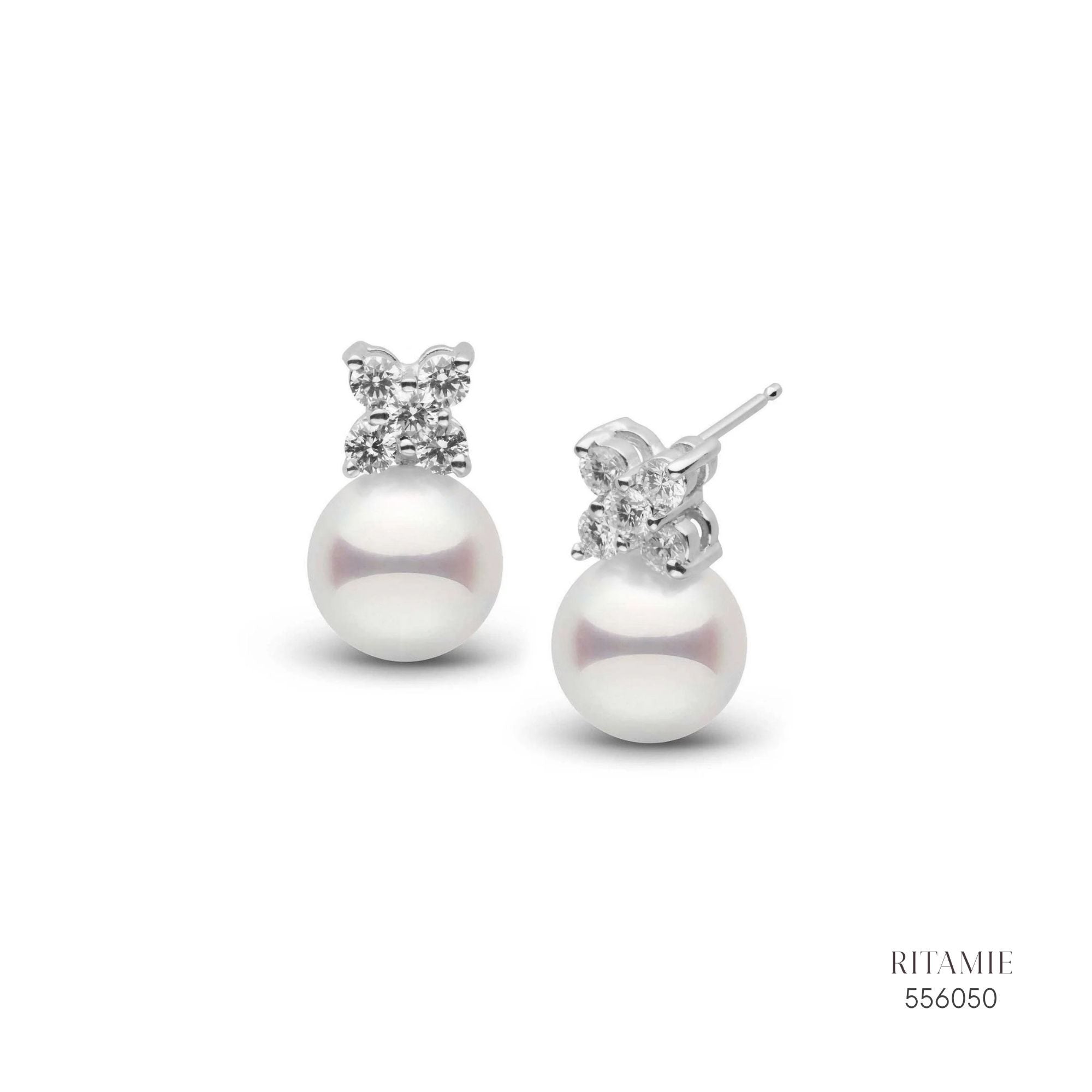 Clover Akoya Pearl Studs — White Gold 556050