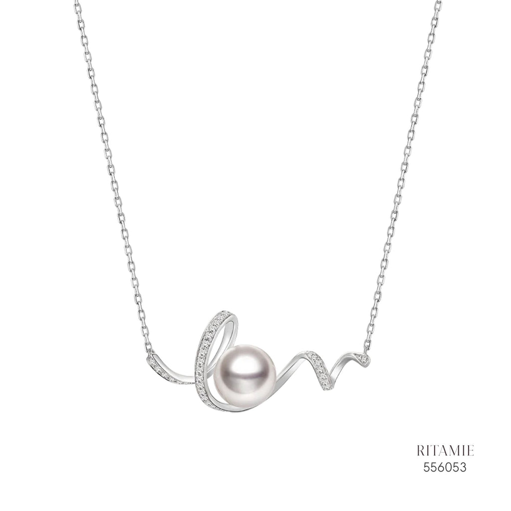 Ribbon Love Pearl Lab Diamond Necklace 556053