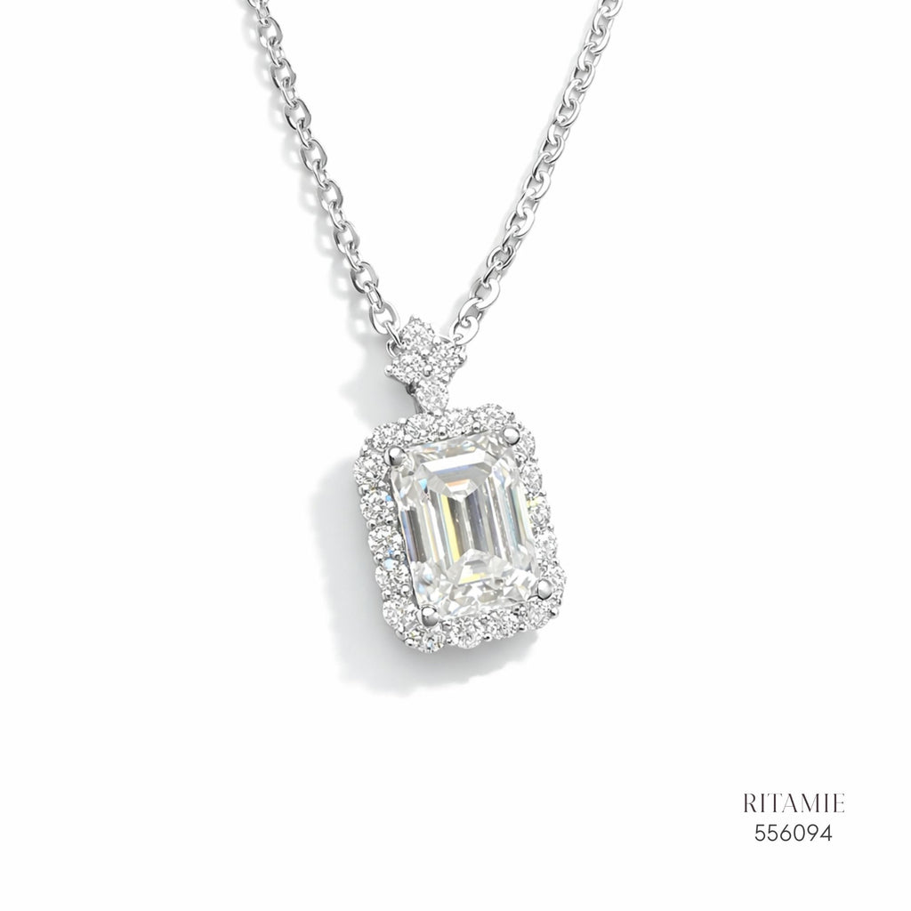The Emerald Halo Silver Moissanite Necklace 556094