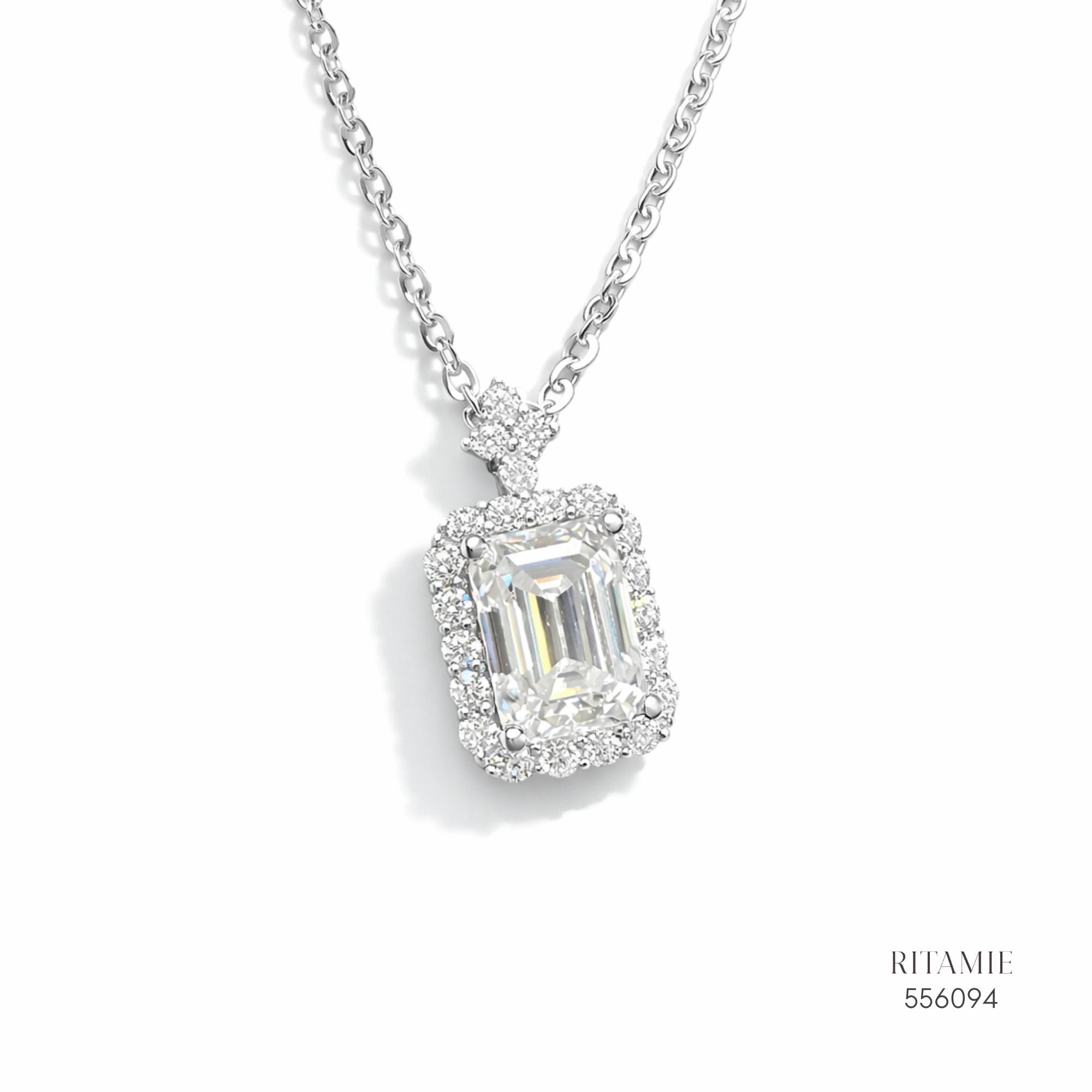 The Emerald Halo Silver Moissanite Necklace 556094