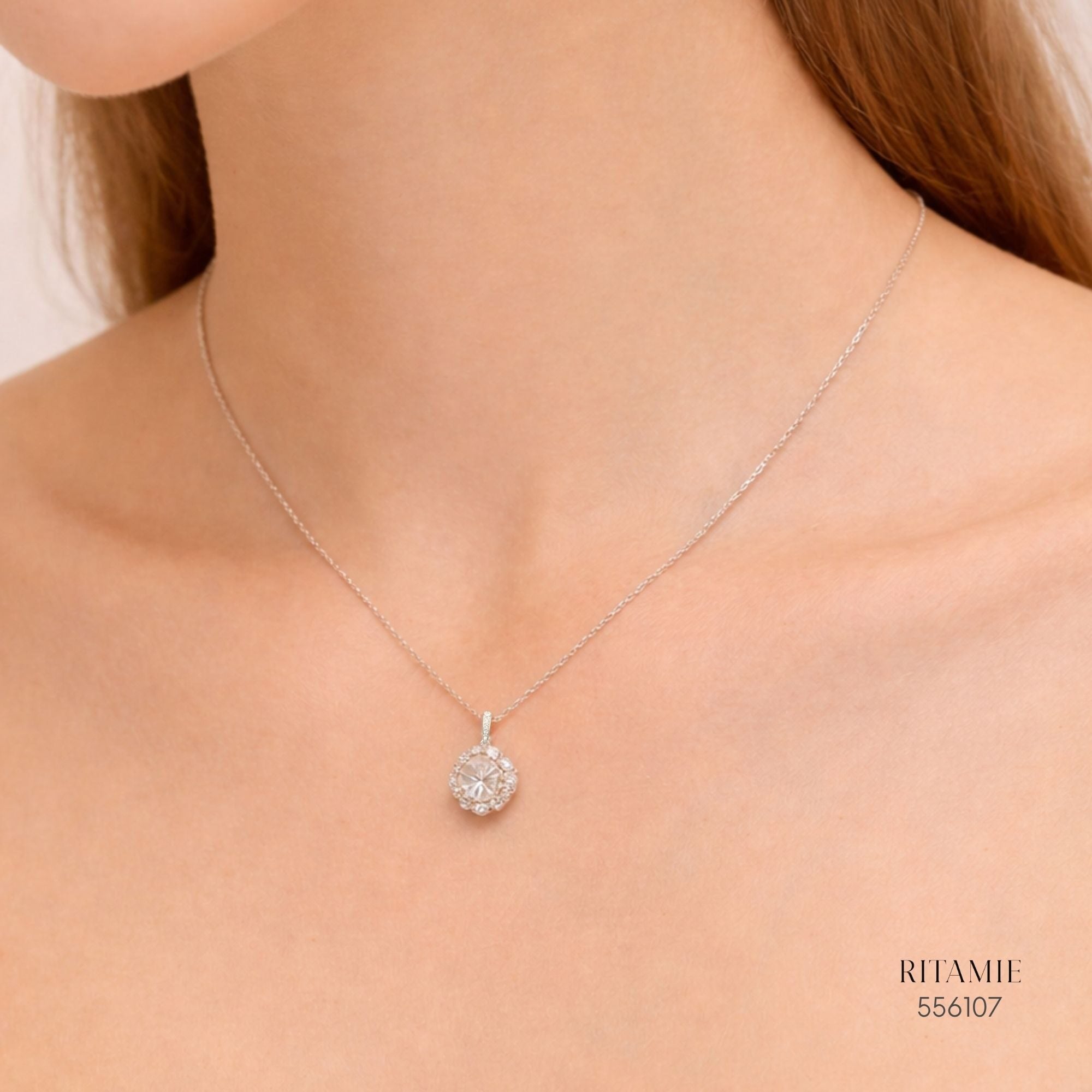 The Floral Majesty Silver Moissanite Necklace 556107