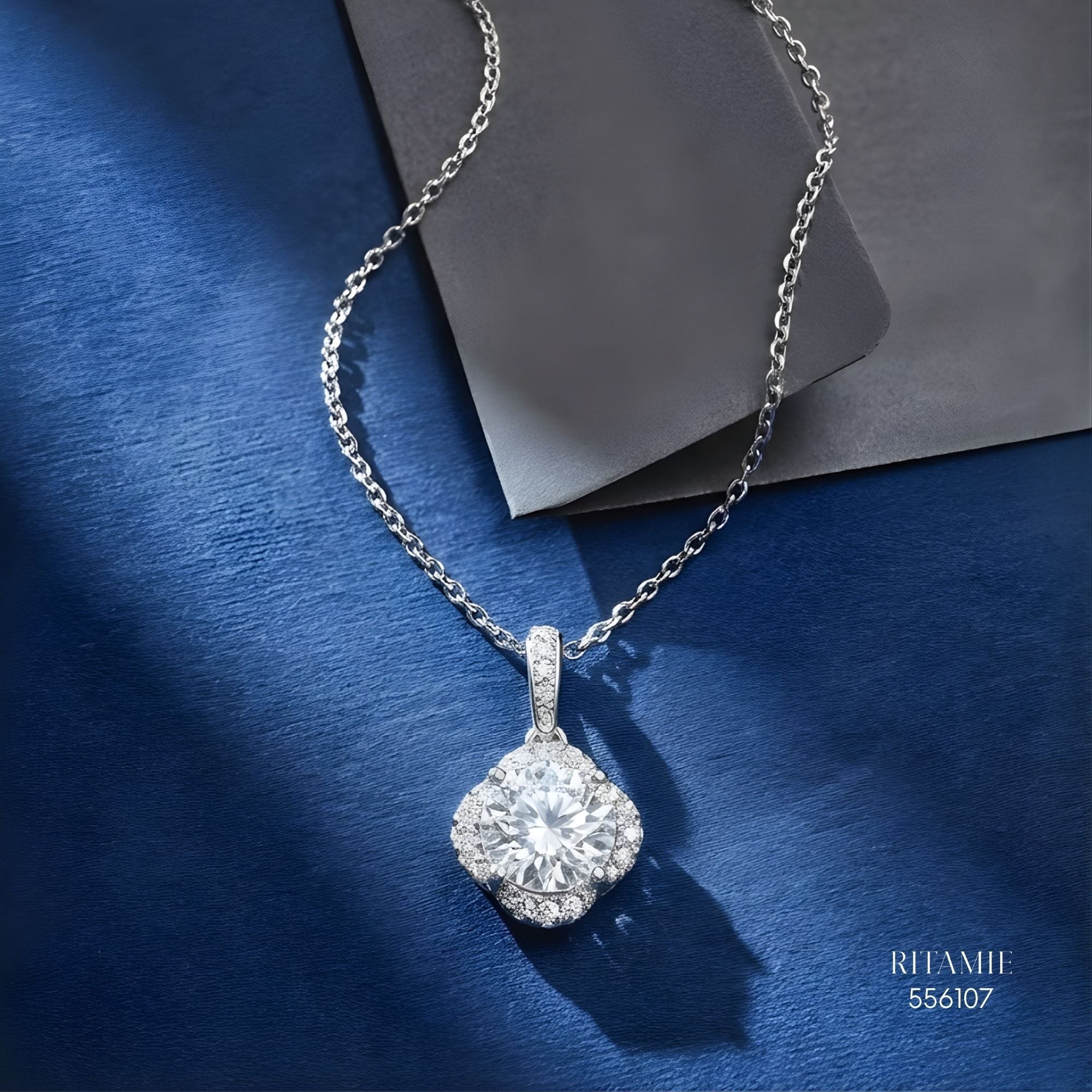 The Floral Majesty Silver Moissanite Necklace 556107