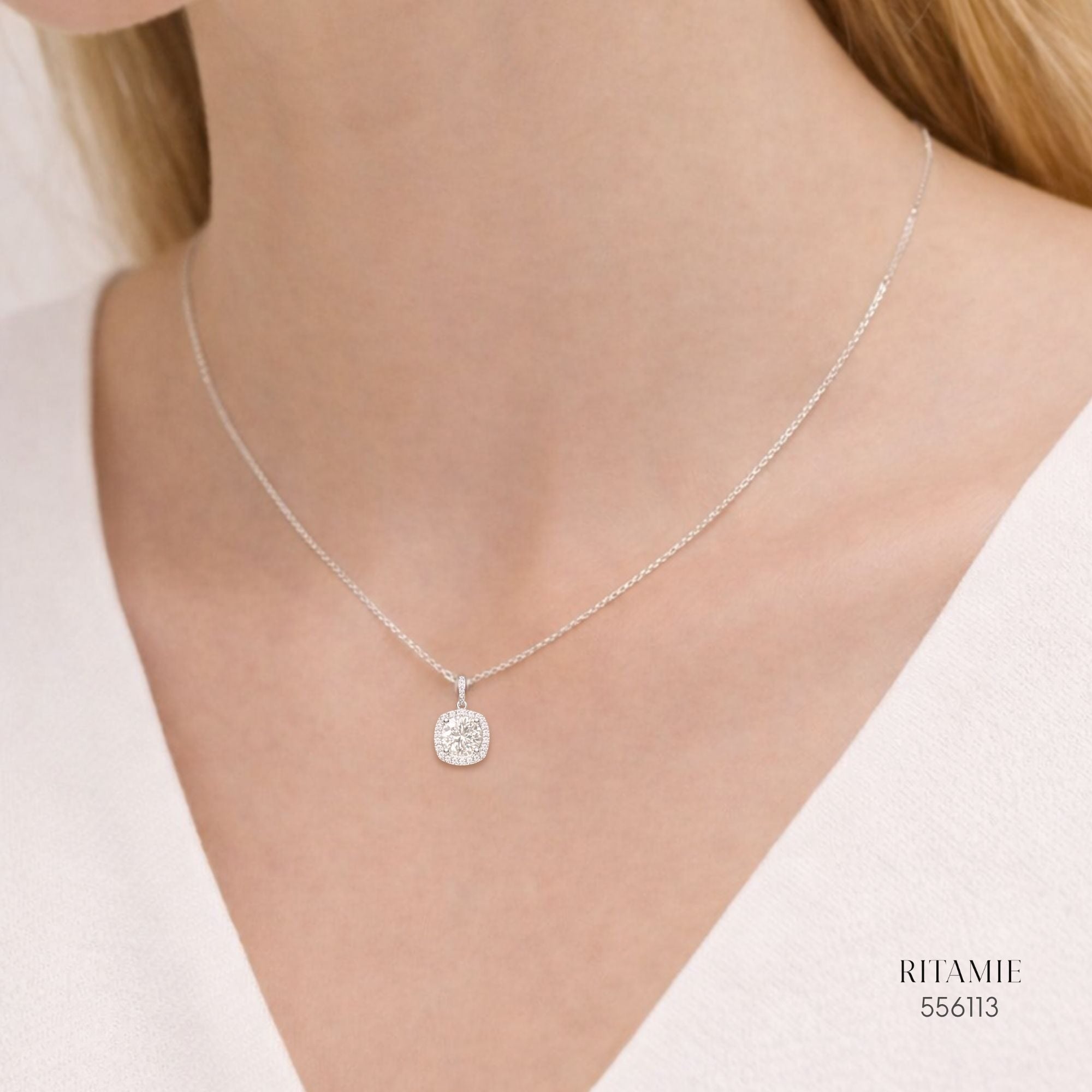 The Royal Cushion Silver Moissanite Necklace 556113