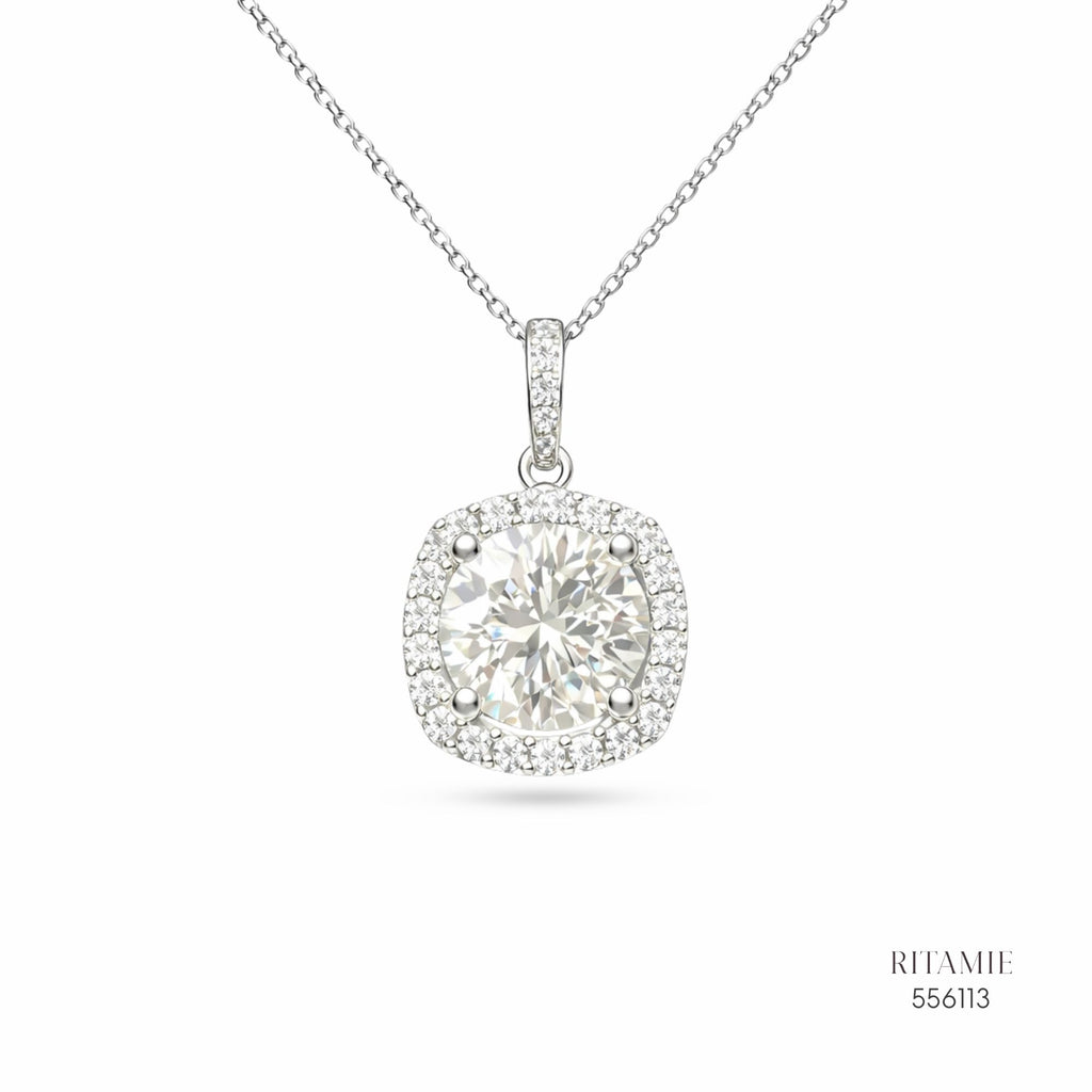 The Royal Cushion Silver Moissanite Necklace 556113