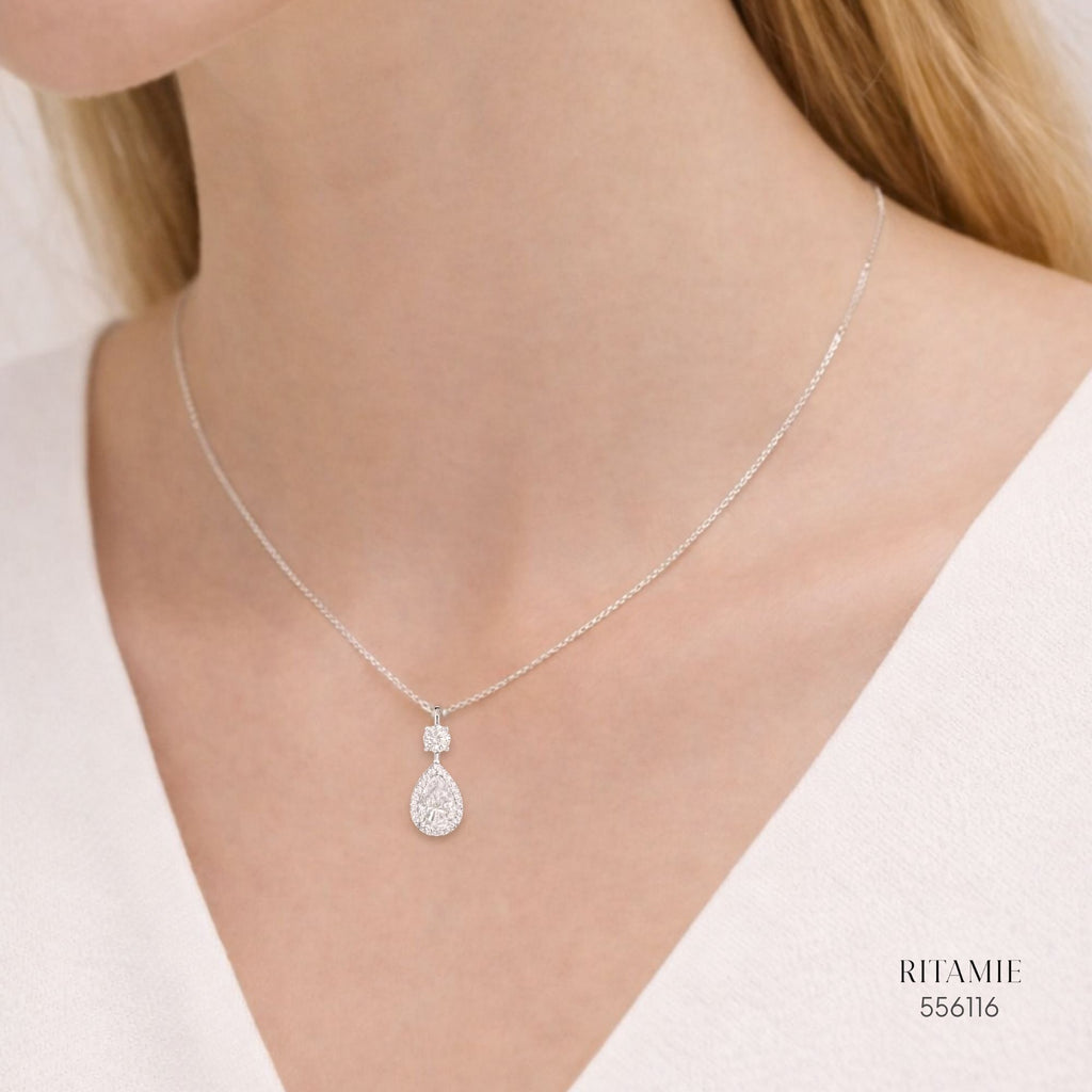 The Pearly Halo Silver Moissanite Necklace 556116