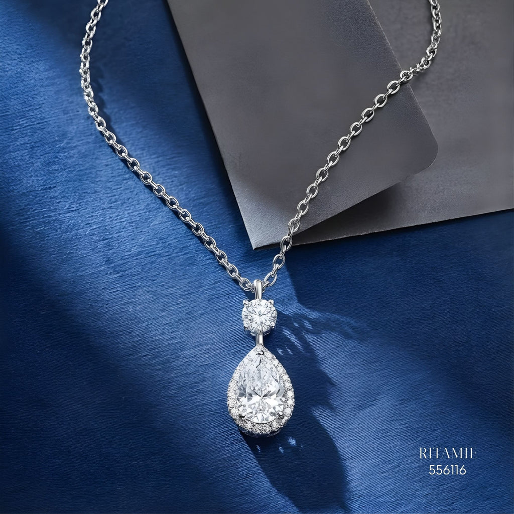 The Pearly Halo Silver Moissanite Necklace 556116