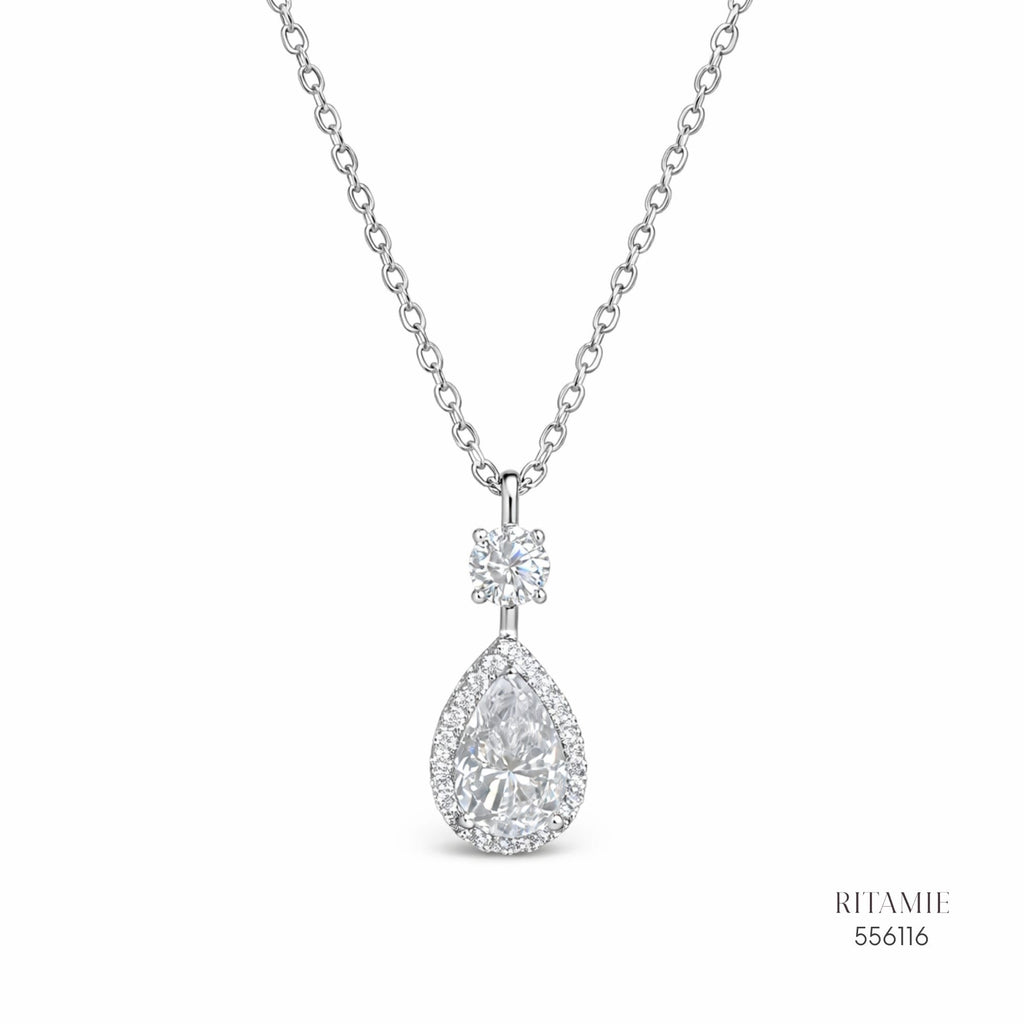 The Pearly Halo Silver Moissanite Necklace 556116