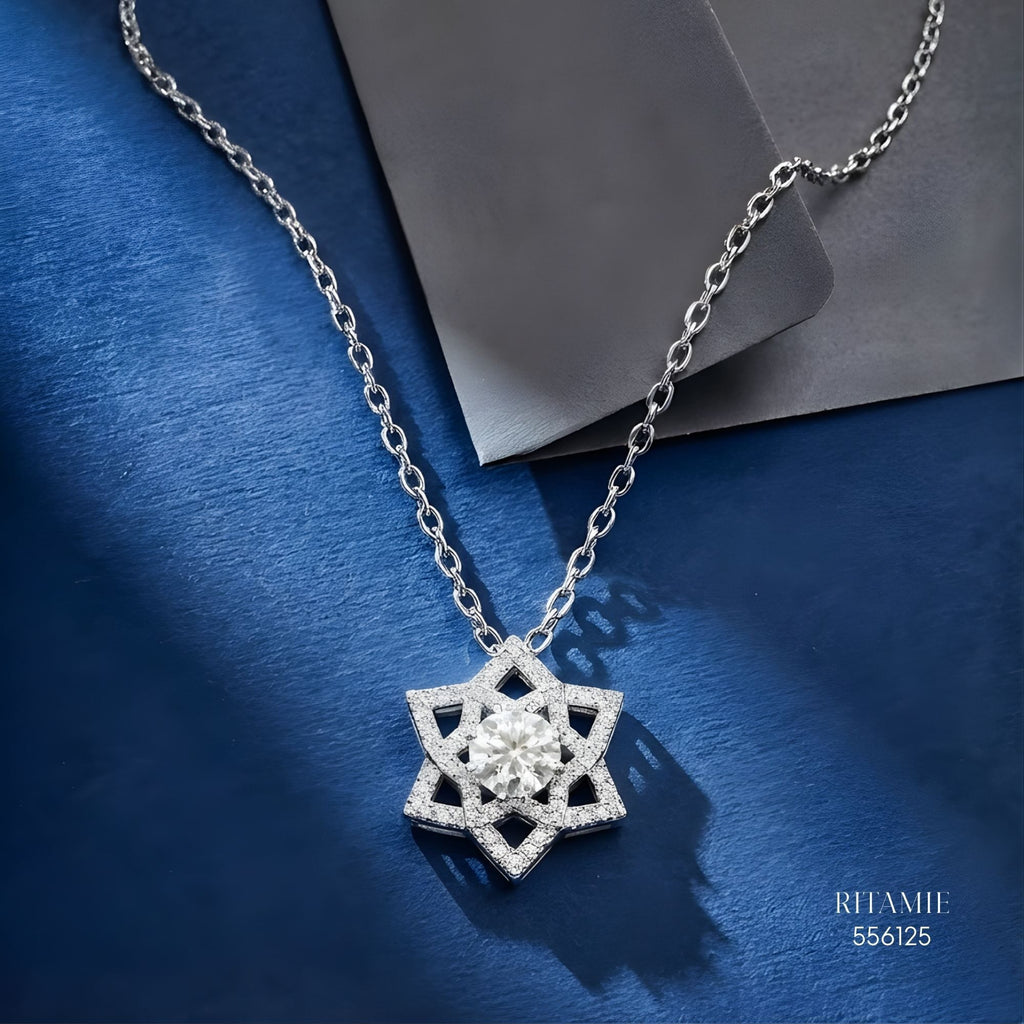 The Celestial Star Silver Moissanite Necklace 556125