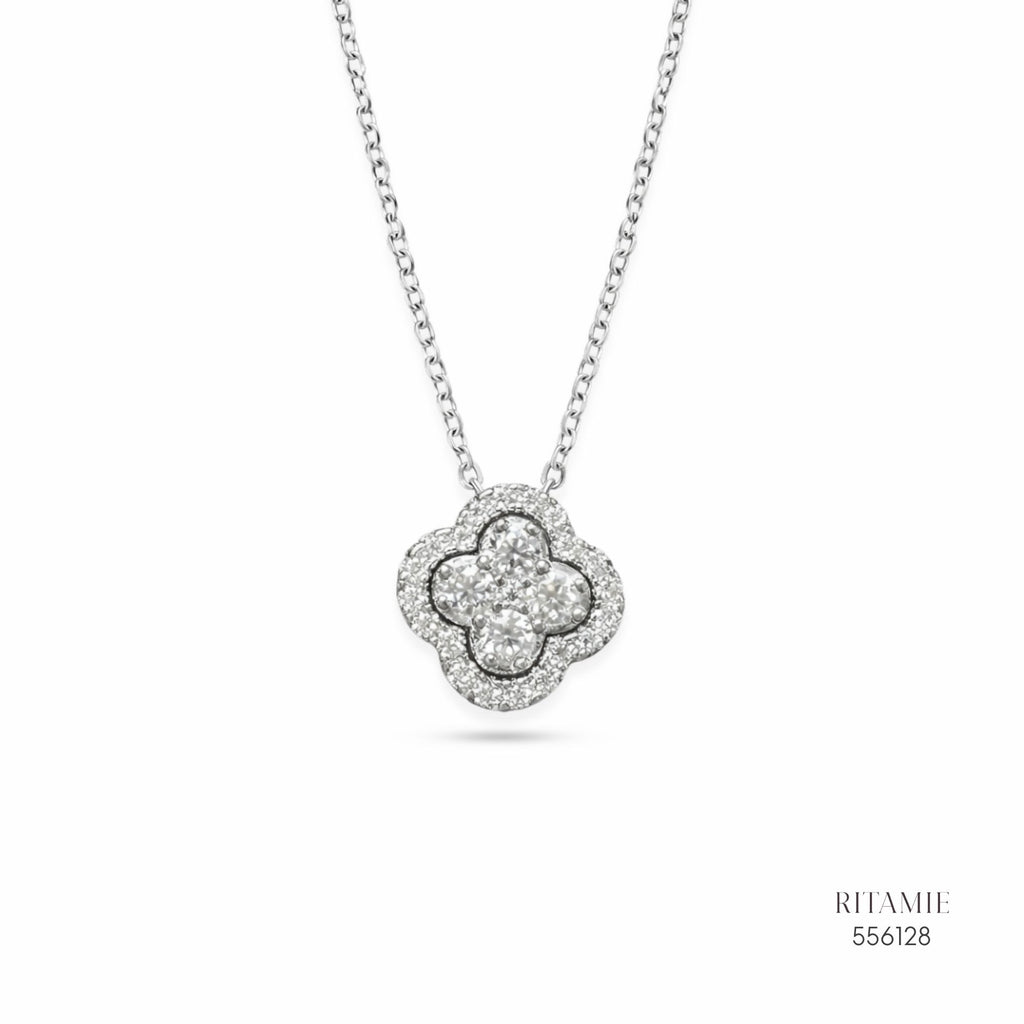 The Petite Clover Silver Moissanite Necklace 556128