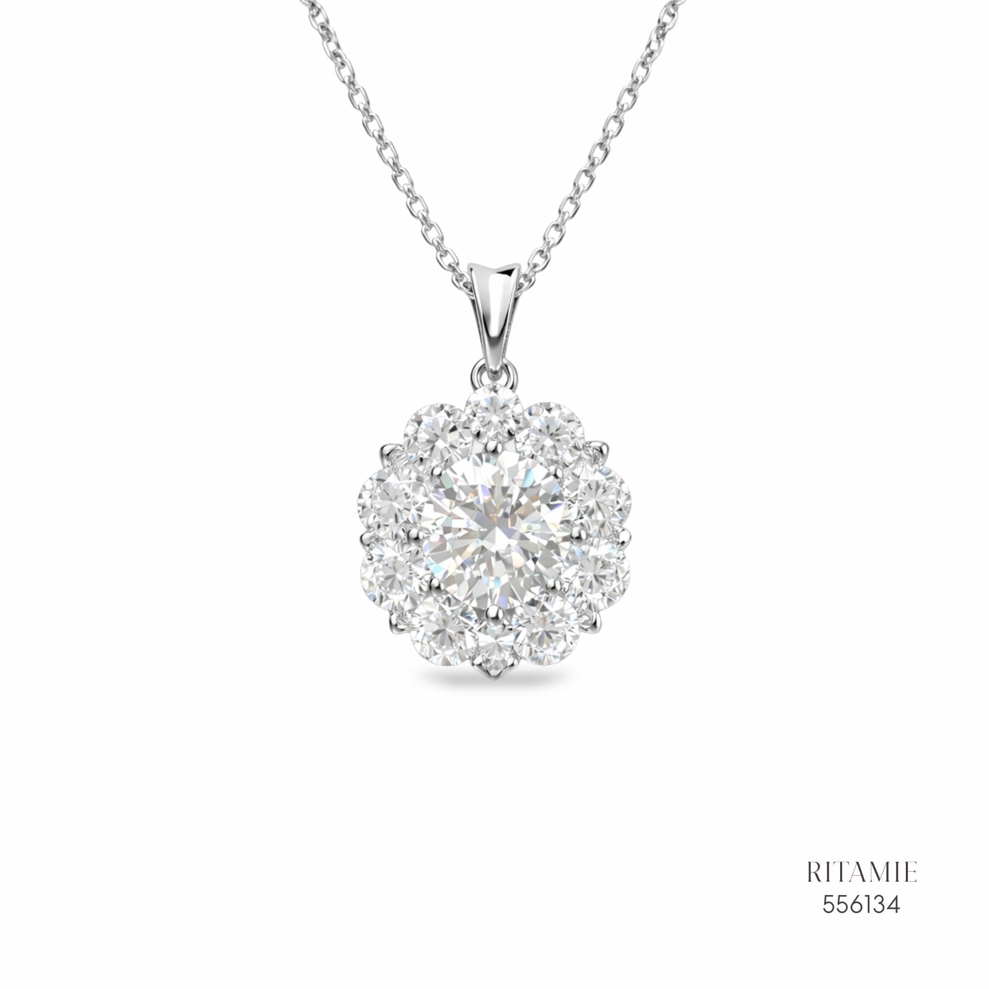 The Floral Radiance Silver Moissanite Necklace 556134