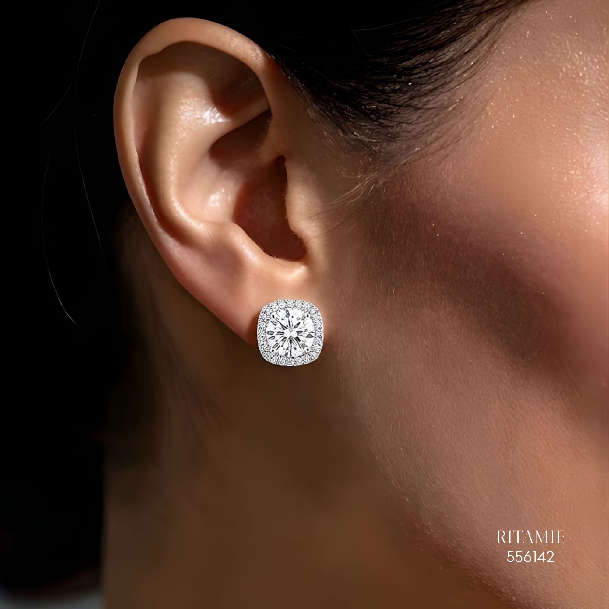 The Royal Cushion Silver Moissanite Studs 556142