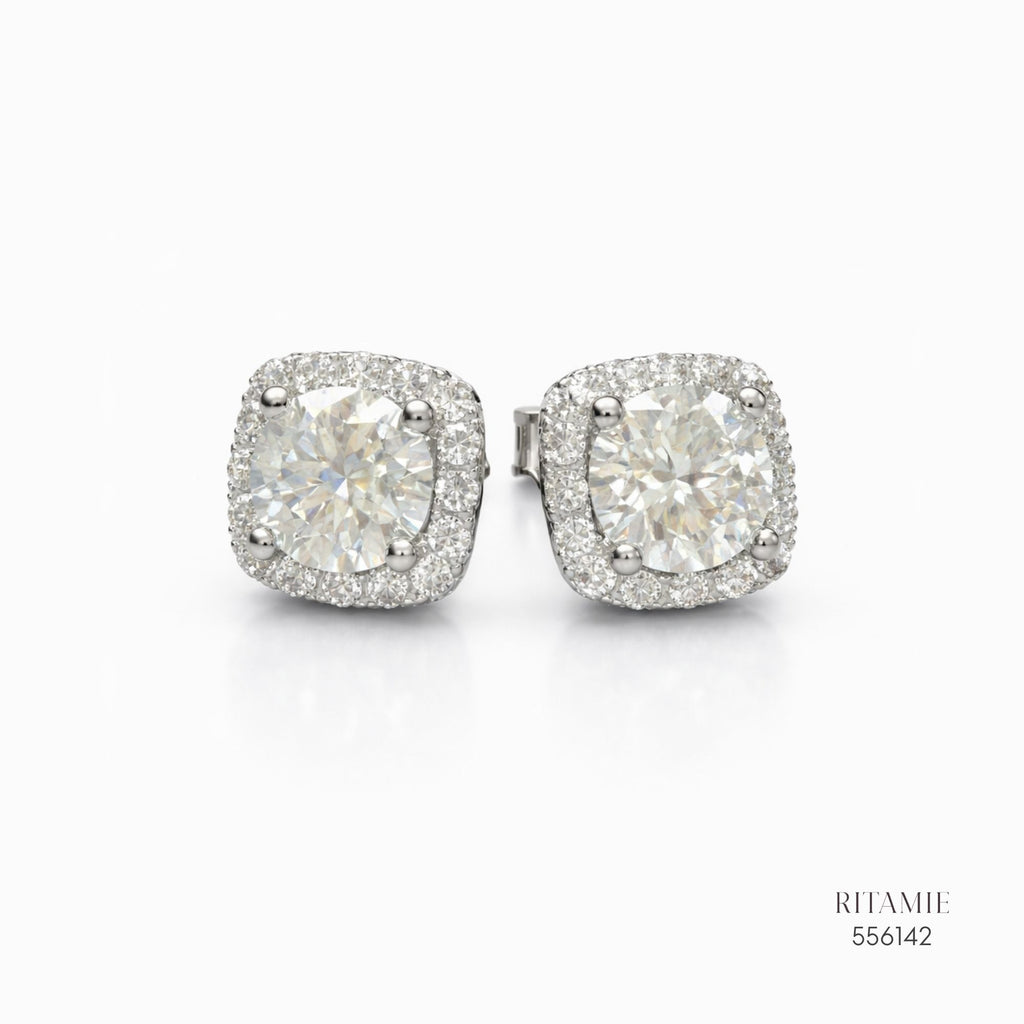 The Royal Cushion Silver Moissanite Studs 556142
