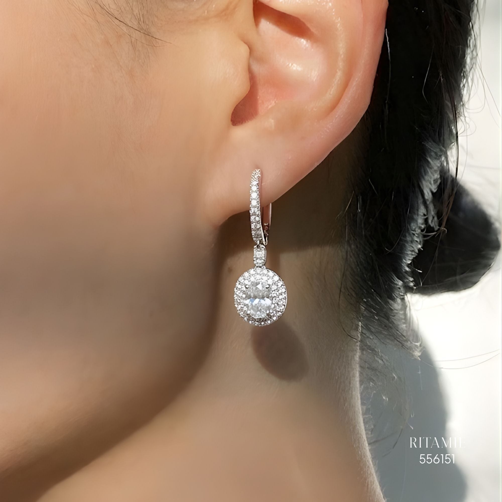 The Luanna Oval Halo Silver Moissanite Earrings 556151