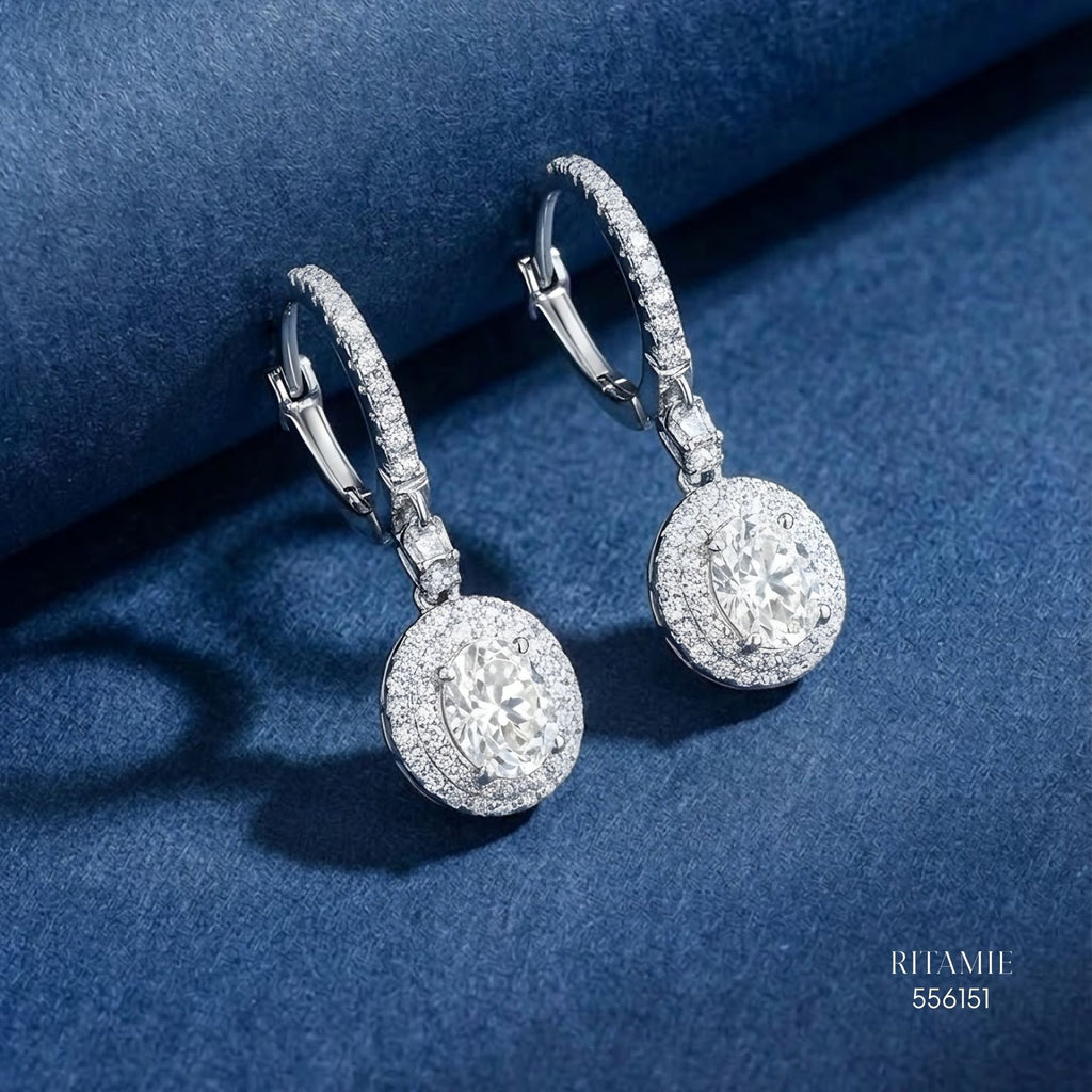 The Luanna Oval Halo Silver Moissanite Earrings 556151
