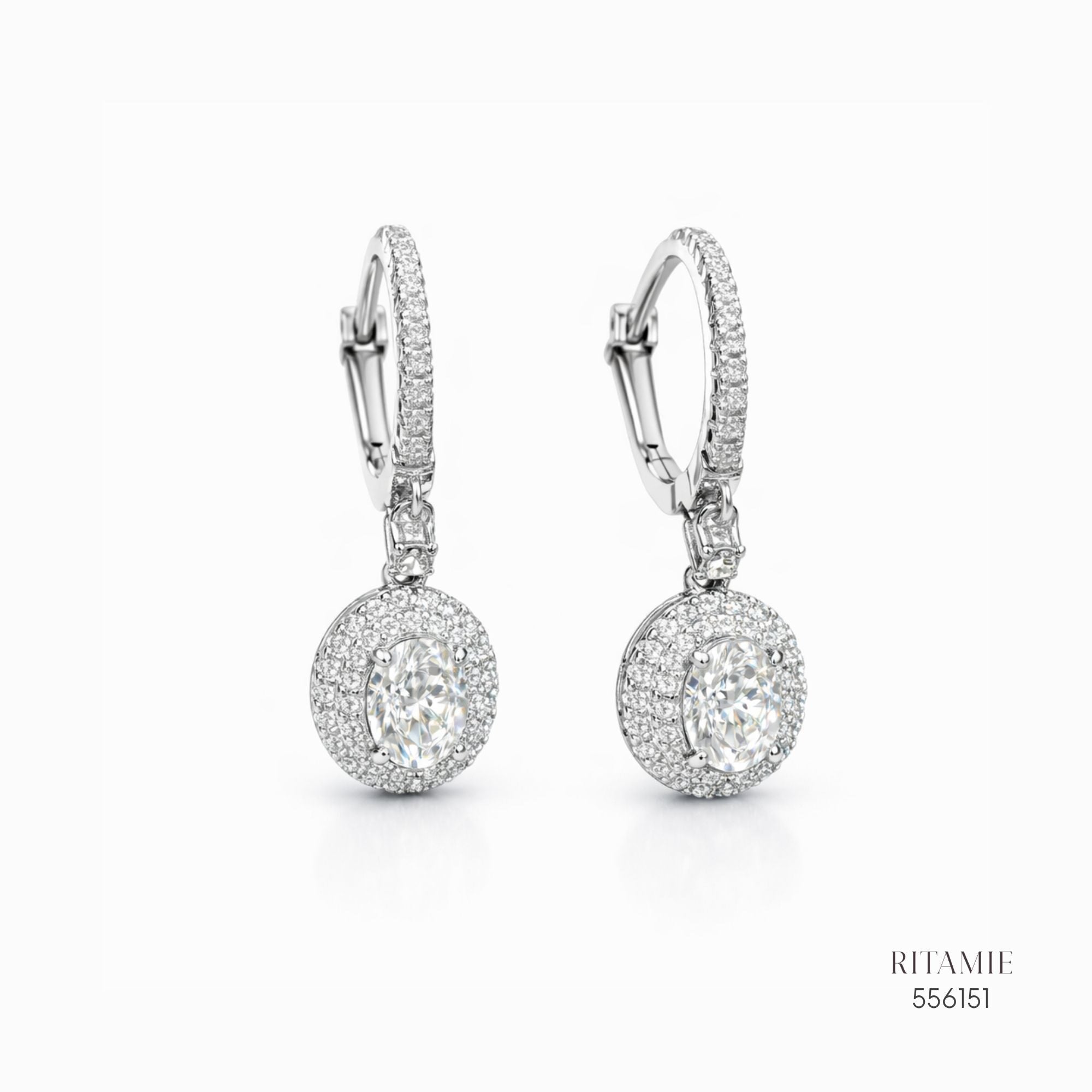 The Luanna Oval Halo Silver Moissanite Earrings 556151