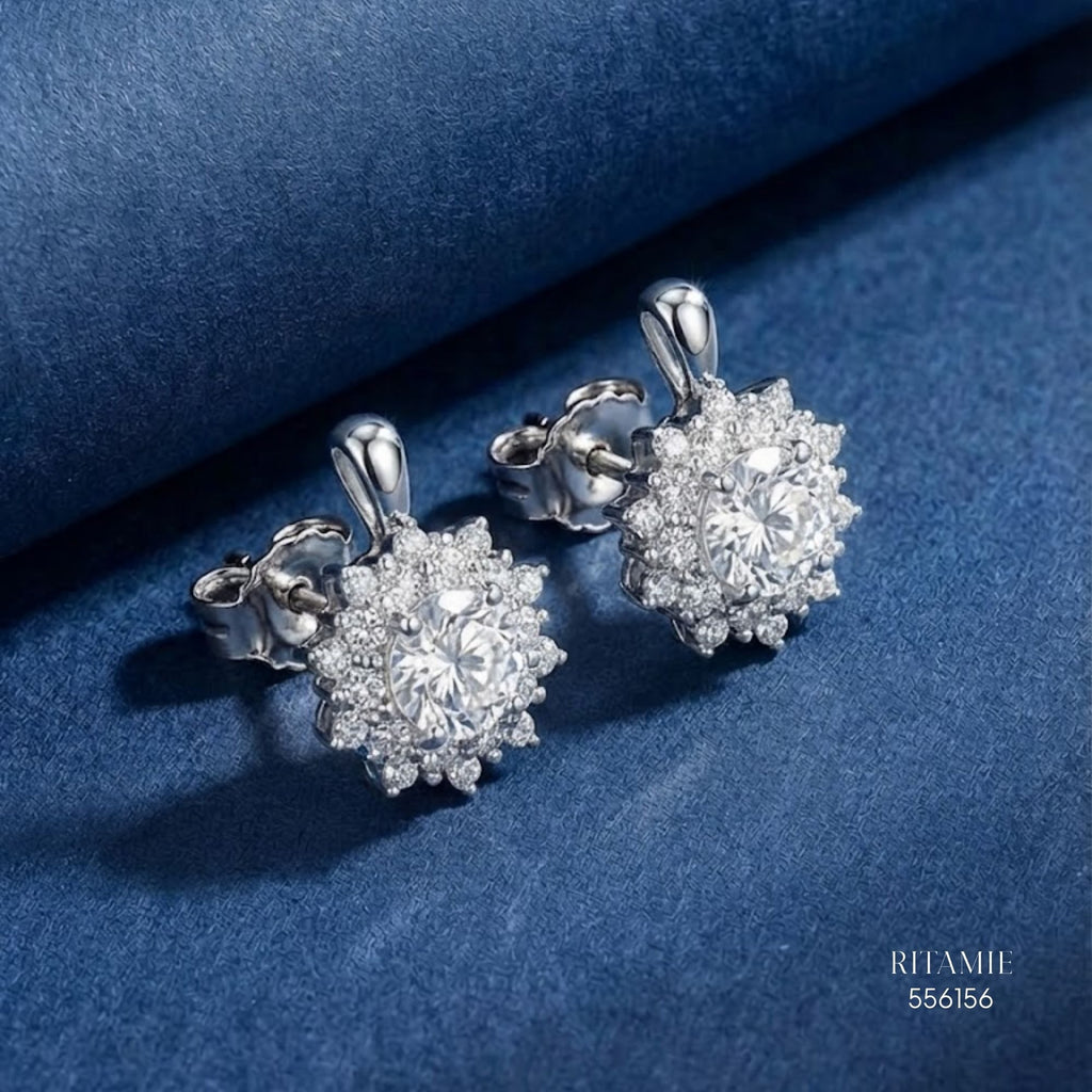 The Stellar Sunflower Silver Moissanite Earrings 556156