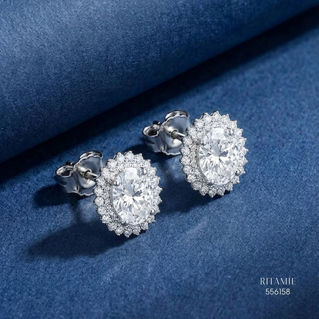 The Luanna Oval Double-Halo Silver Moissanite Studs 556158