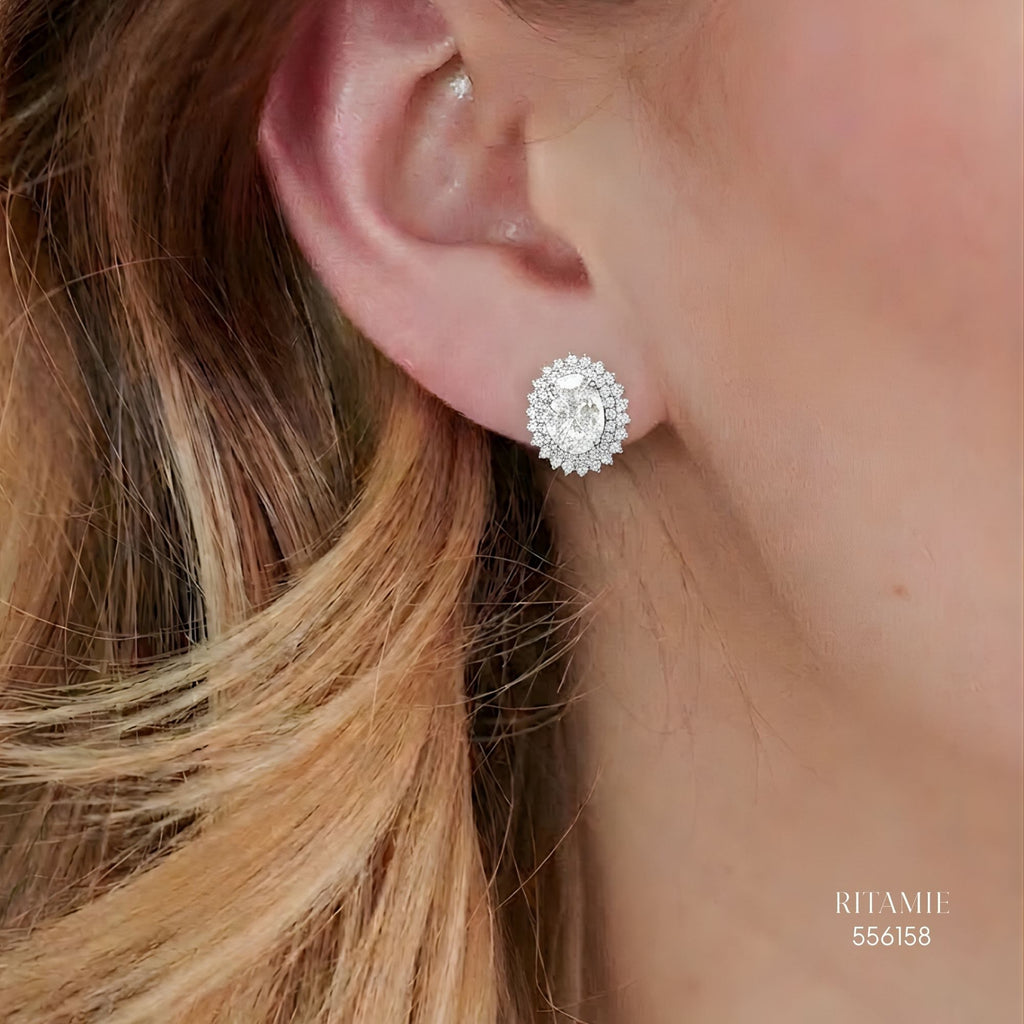 The Luanna Oval Double-Halo Silver Moissanite Studs 556158