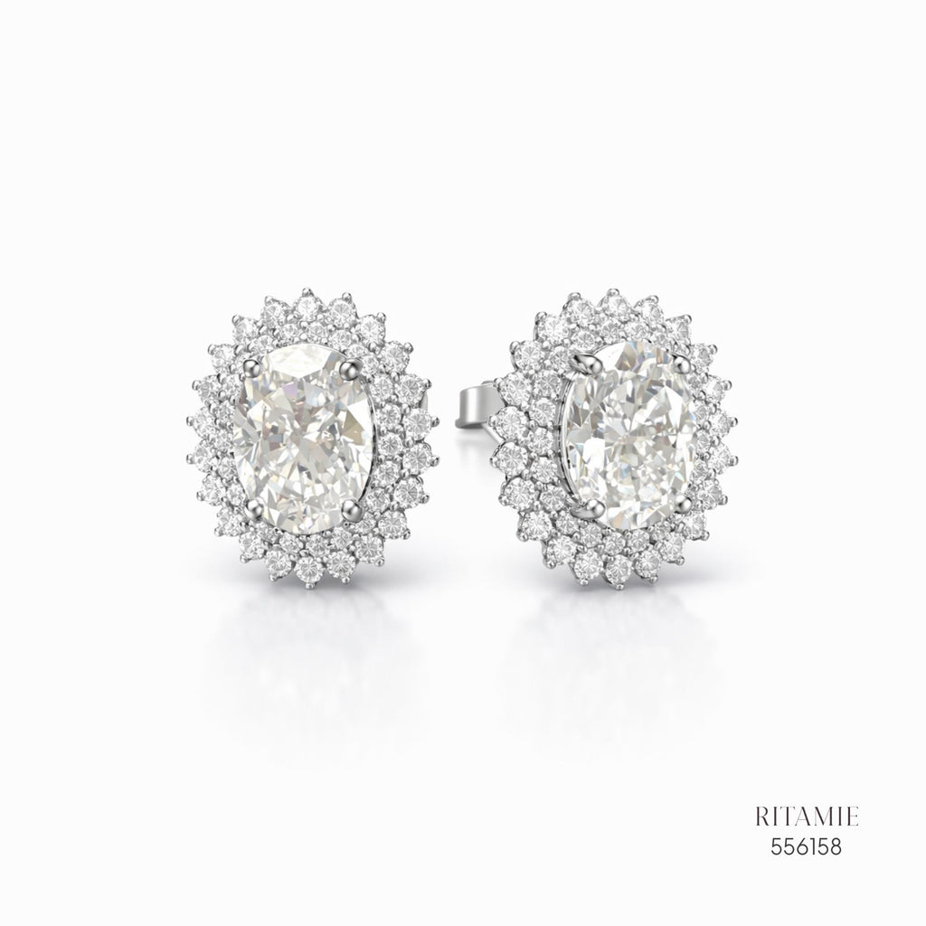 The Luanna Oval Double-Halo Silver Moissanite Studs 556158