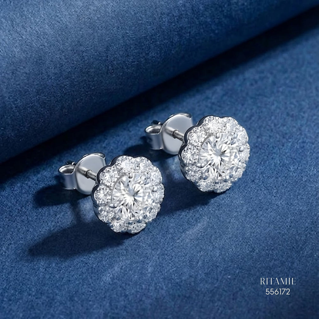 The Stellar Blossom Silver Moissanite Studs 556172