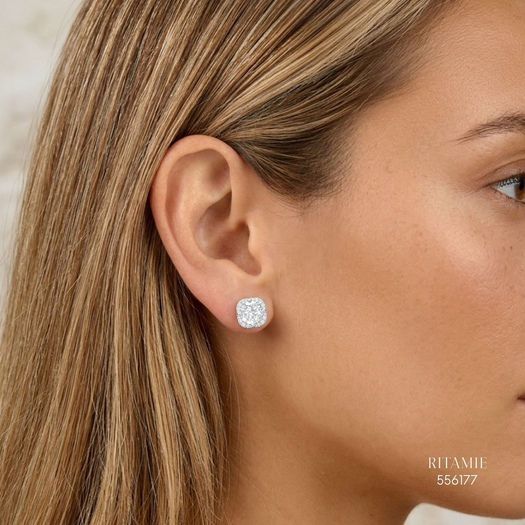 The Royal Cushion Silver Moissanite Studs 556177