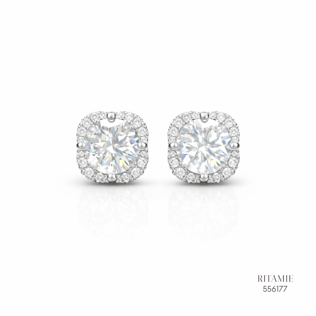 The Royal Cushion Silver Moissanite Studs 556177