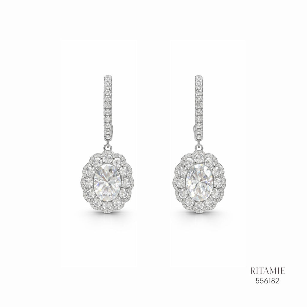 The Luanna Oval Halo Silver Moissanite Earrings 556182