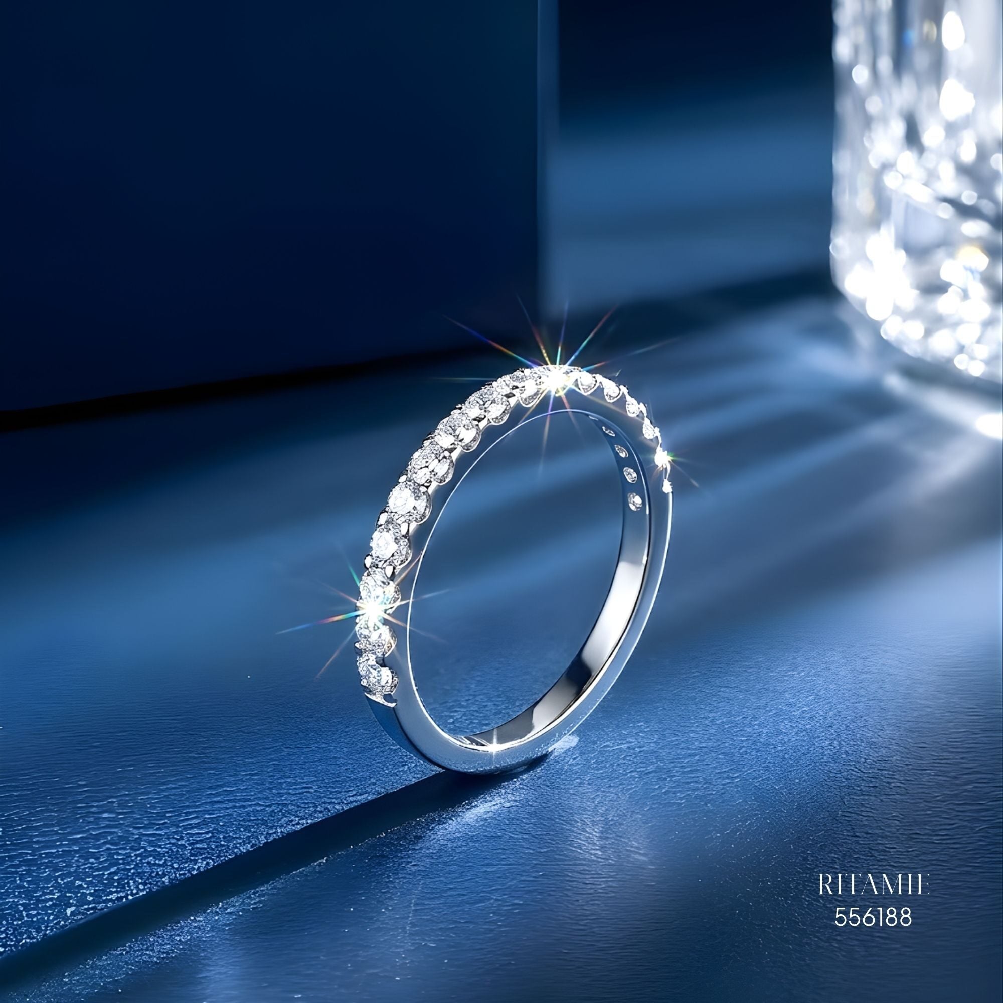 Radiant Half-Eternity Silver Moissanite Silver Ring 556188