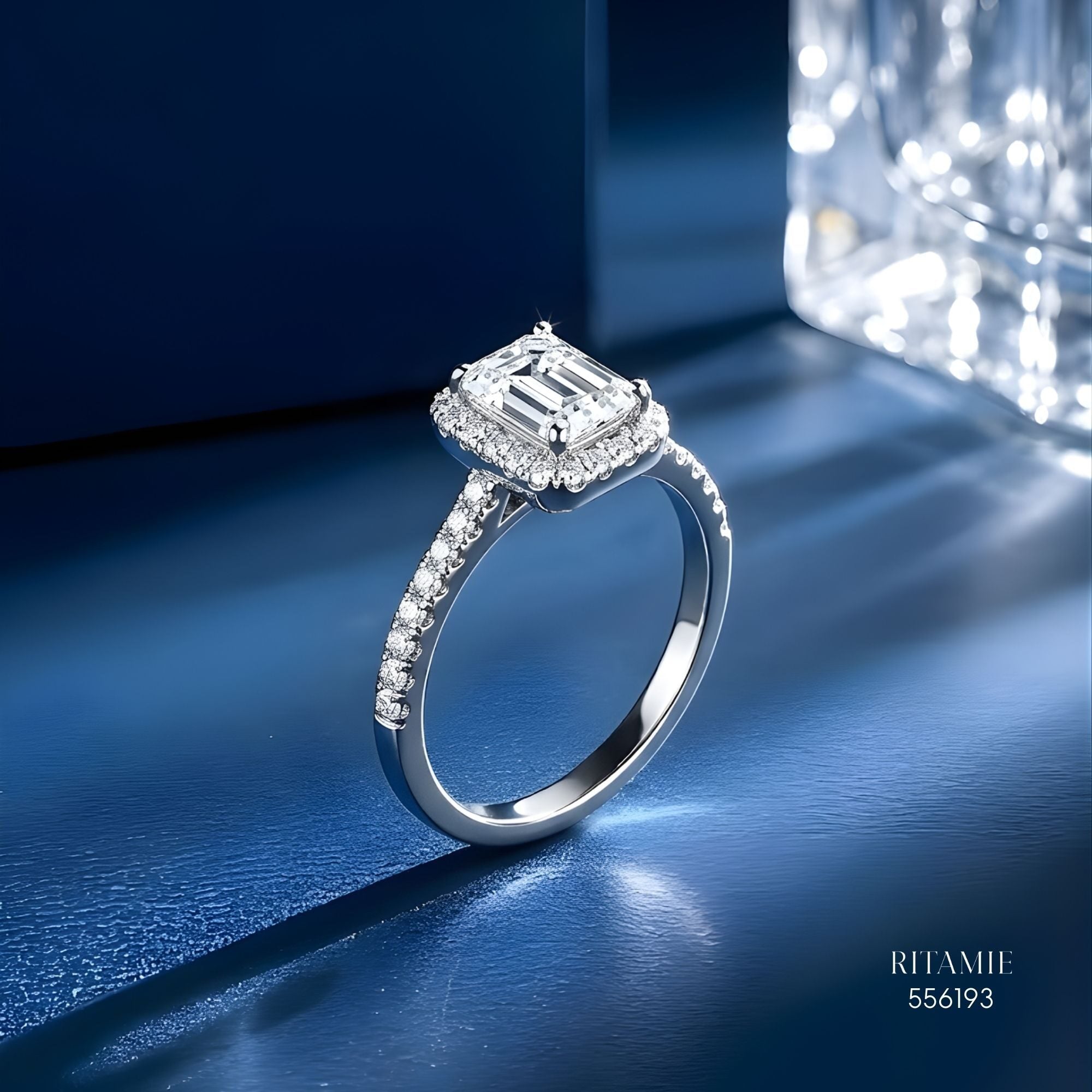 Emerald Halo Pav? Moissanite Ring 556193