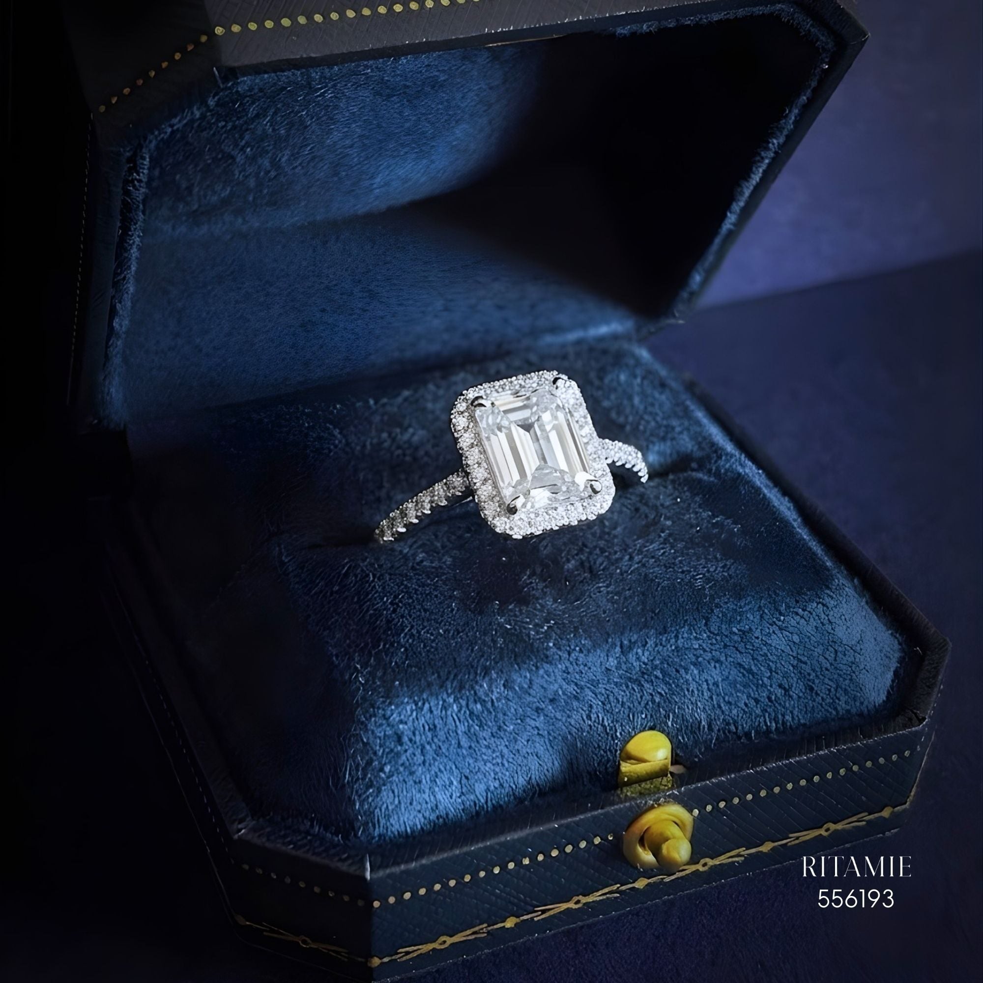 Emerald Halo Pav? Moissanite Ring 556193