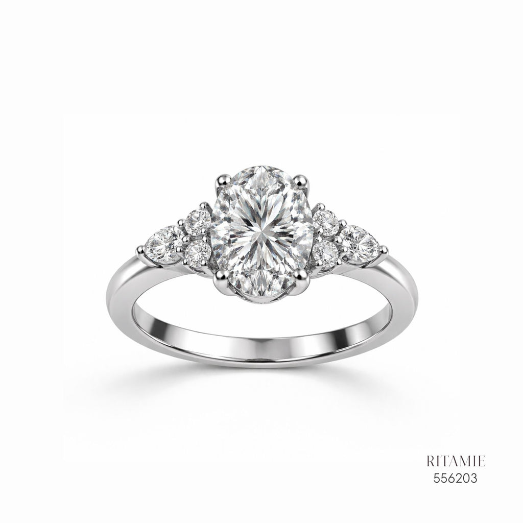 Oval Cluster Blossom Moissanite Silver Ring 556203