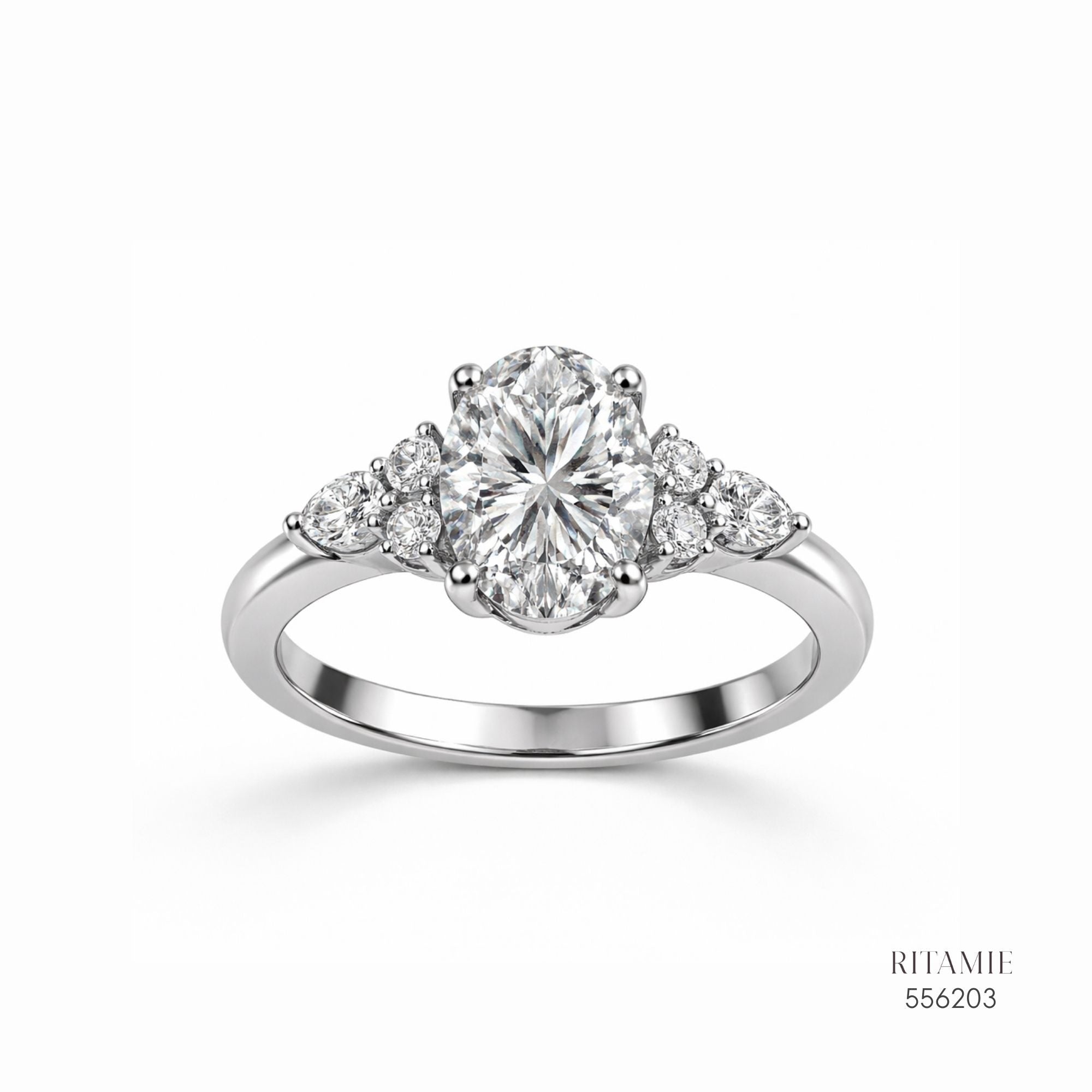 Oval Cluster Blossom Moissanite Silver Ring 556203