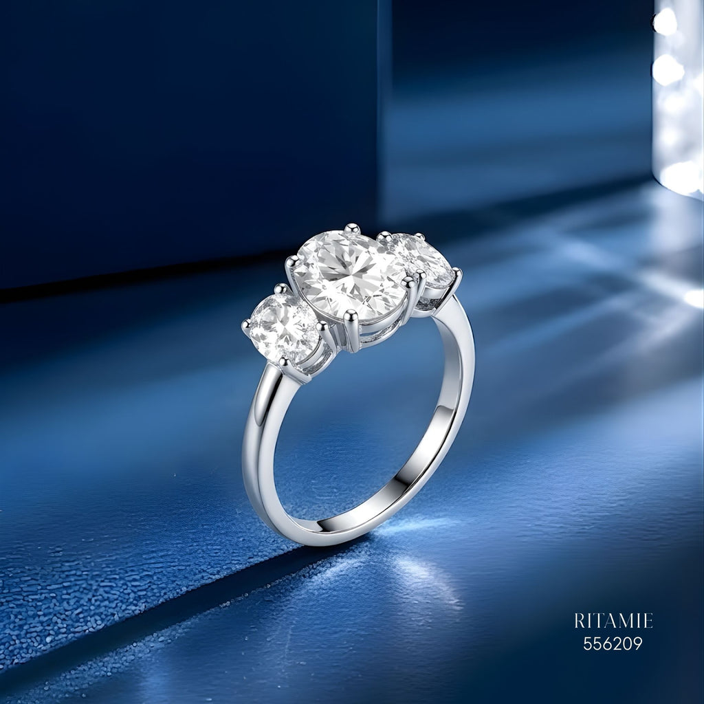 Triple Oval Silver Moissanite Silver Ring 556209