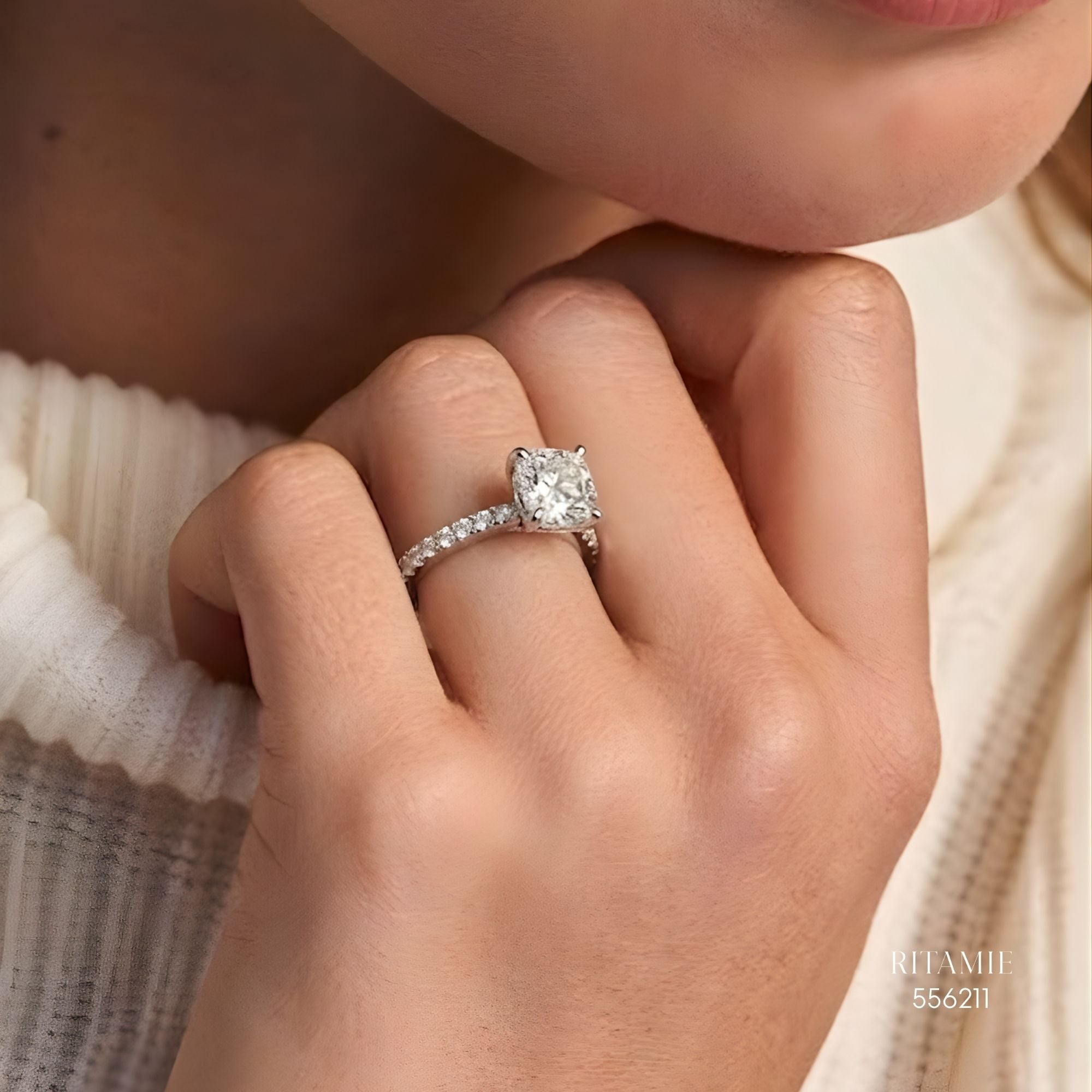 Cushion Pav? Moissanite Silver Ring 556211