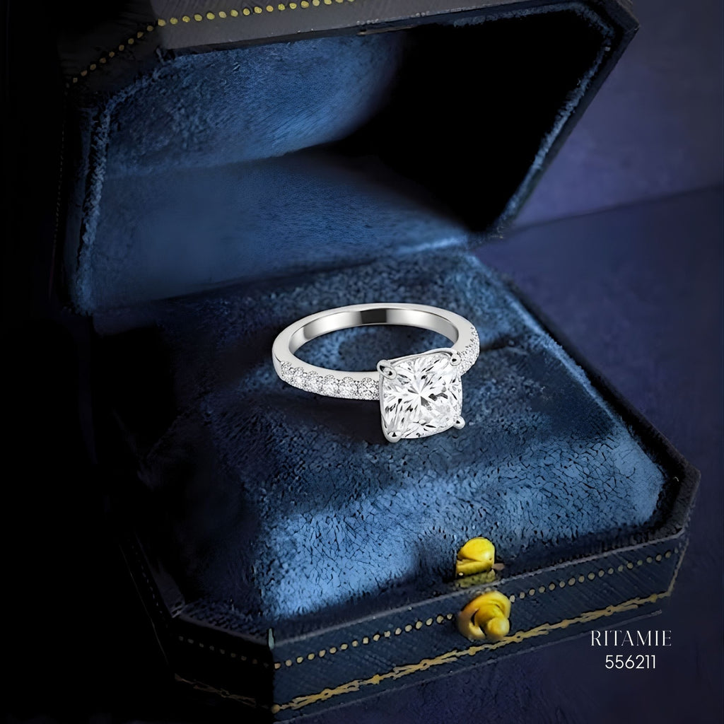 Cushion Pav? Moissanite Silver Ring 556211