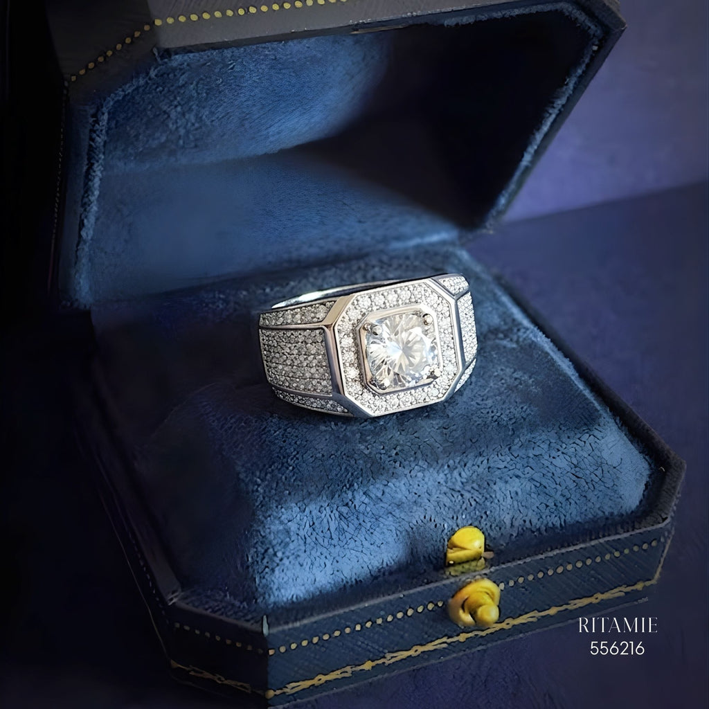 The Octagon Monarch Silver Moissanite Ring 556216