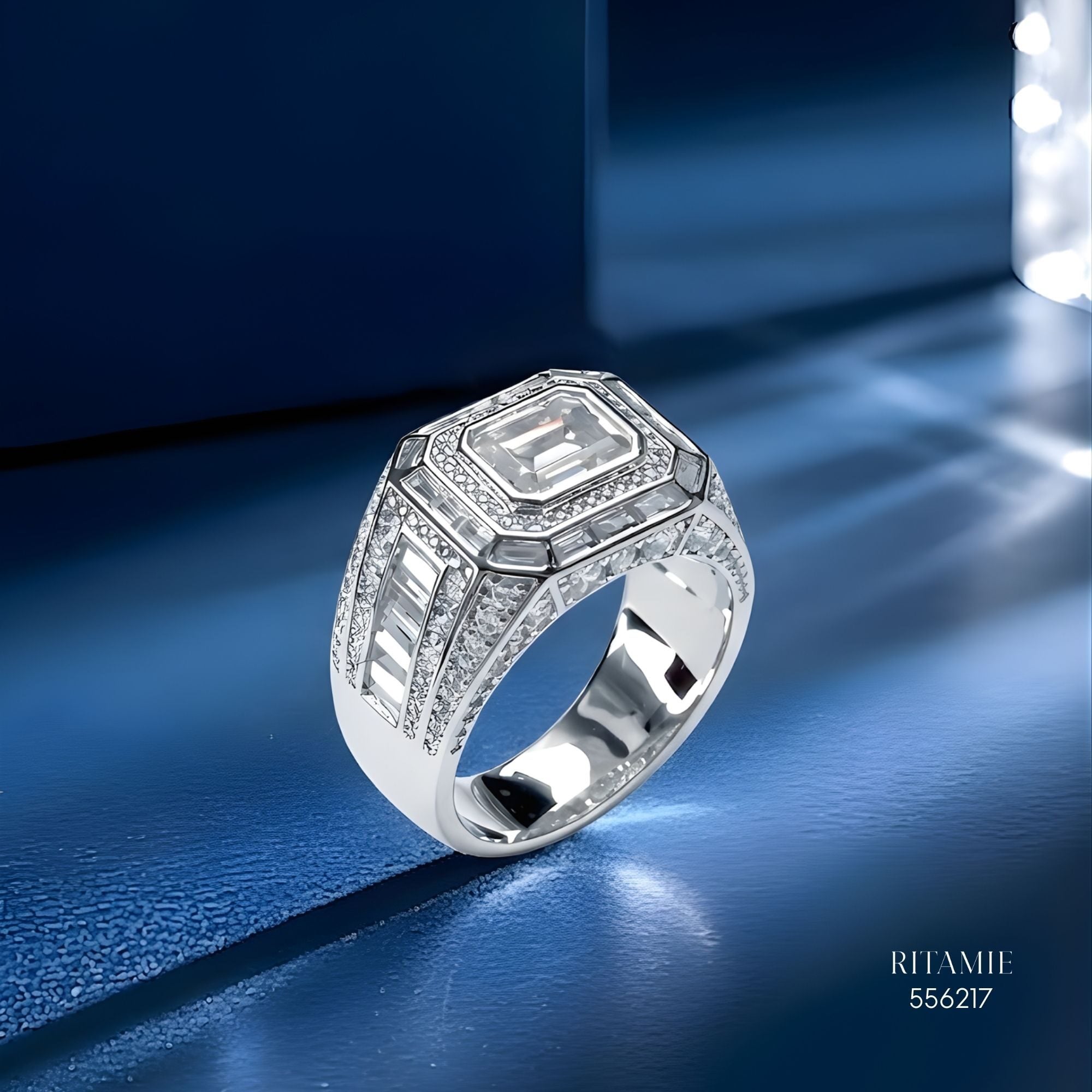 The Emerald Sovereign Silver Moissanite Ring 556217