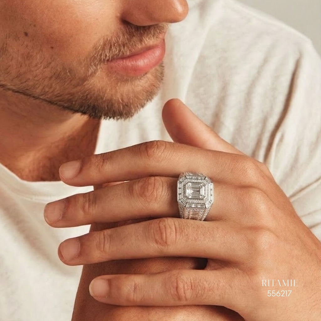 The Emerald Sovereign Silver Moissanite Ring 556217
