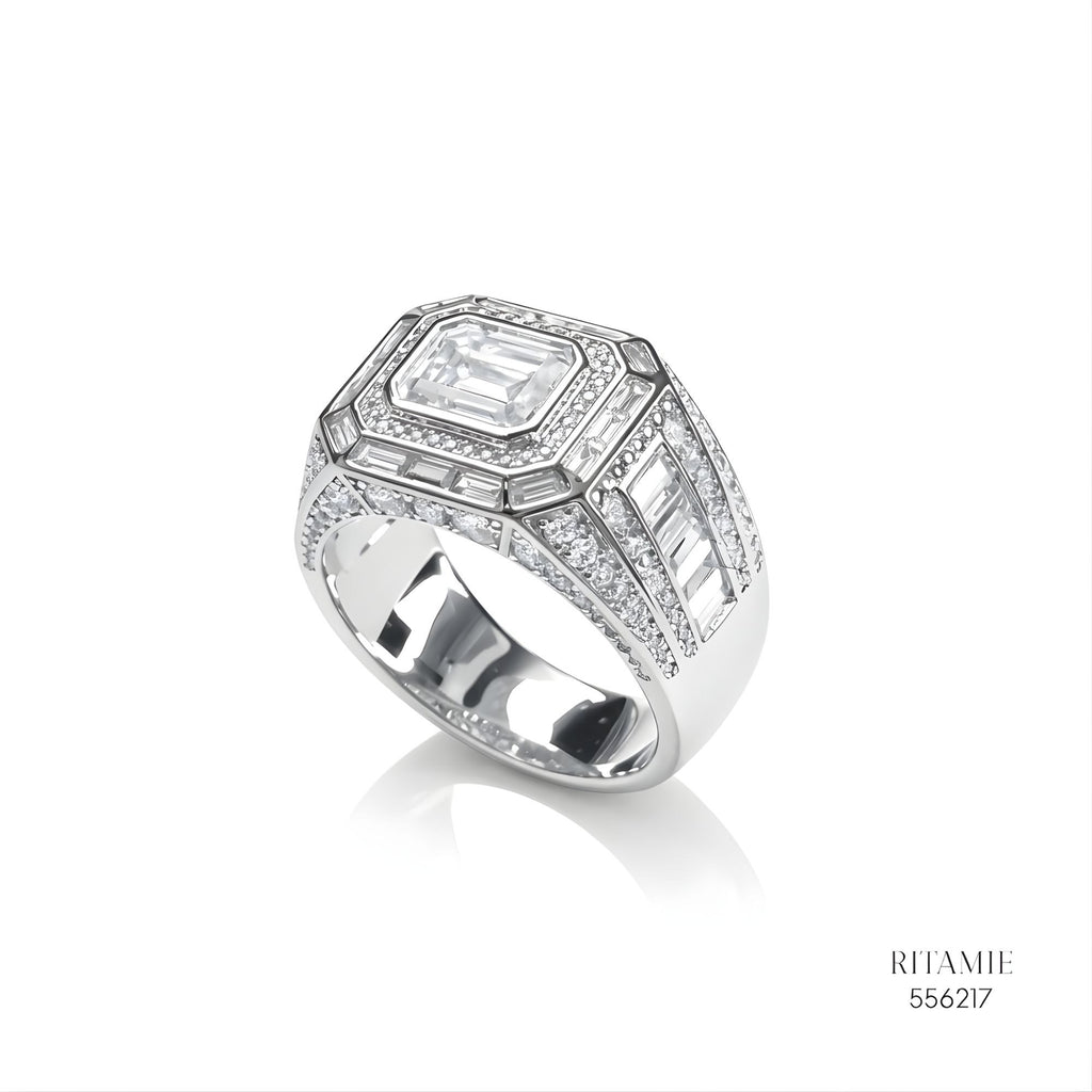 The Emerald Sovereign Silver Moissanite Ring 556217