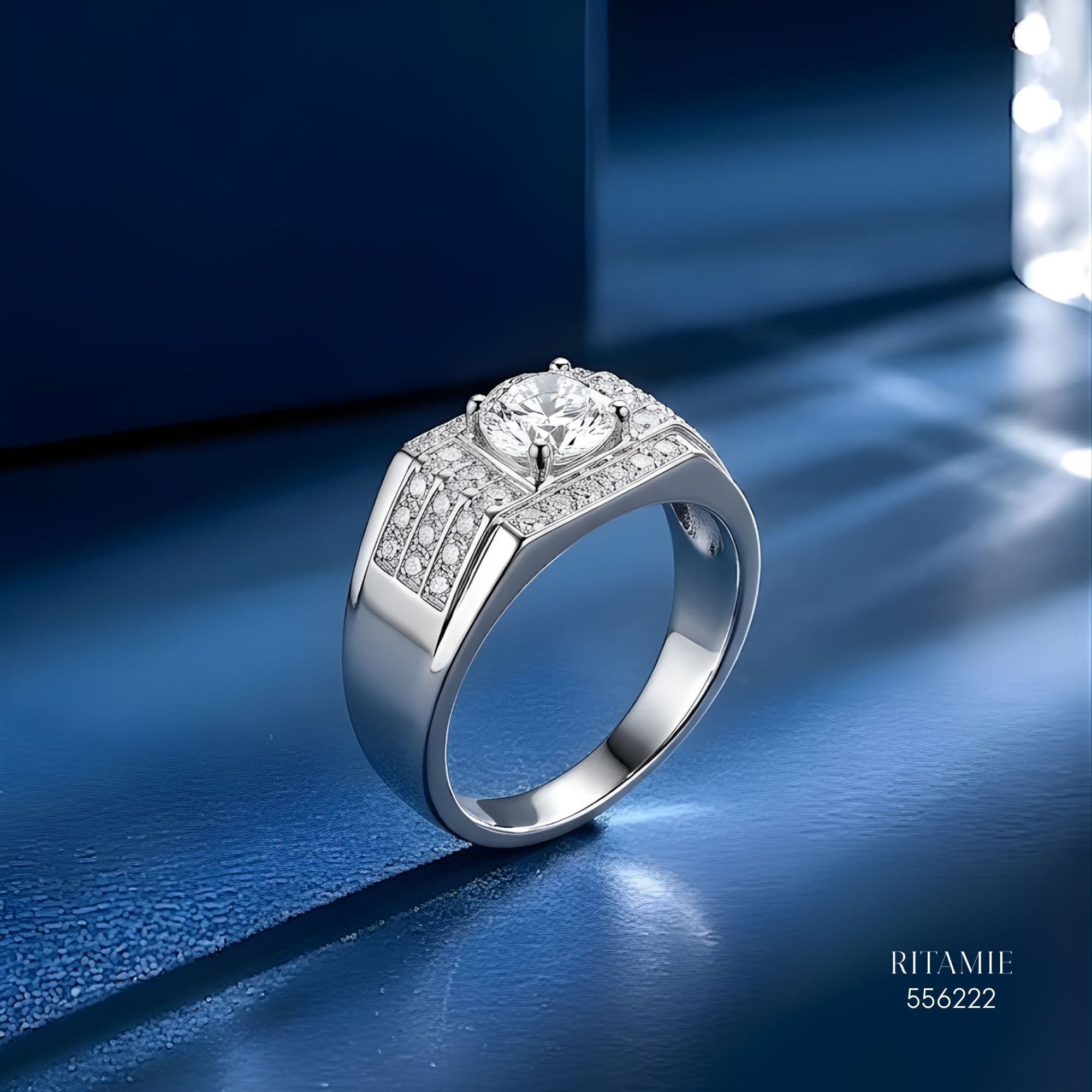 The Grand Sovereign Silver Moissanite Ring 556222