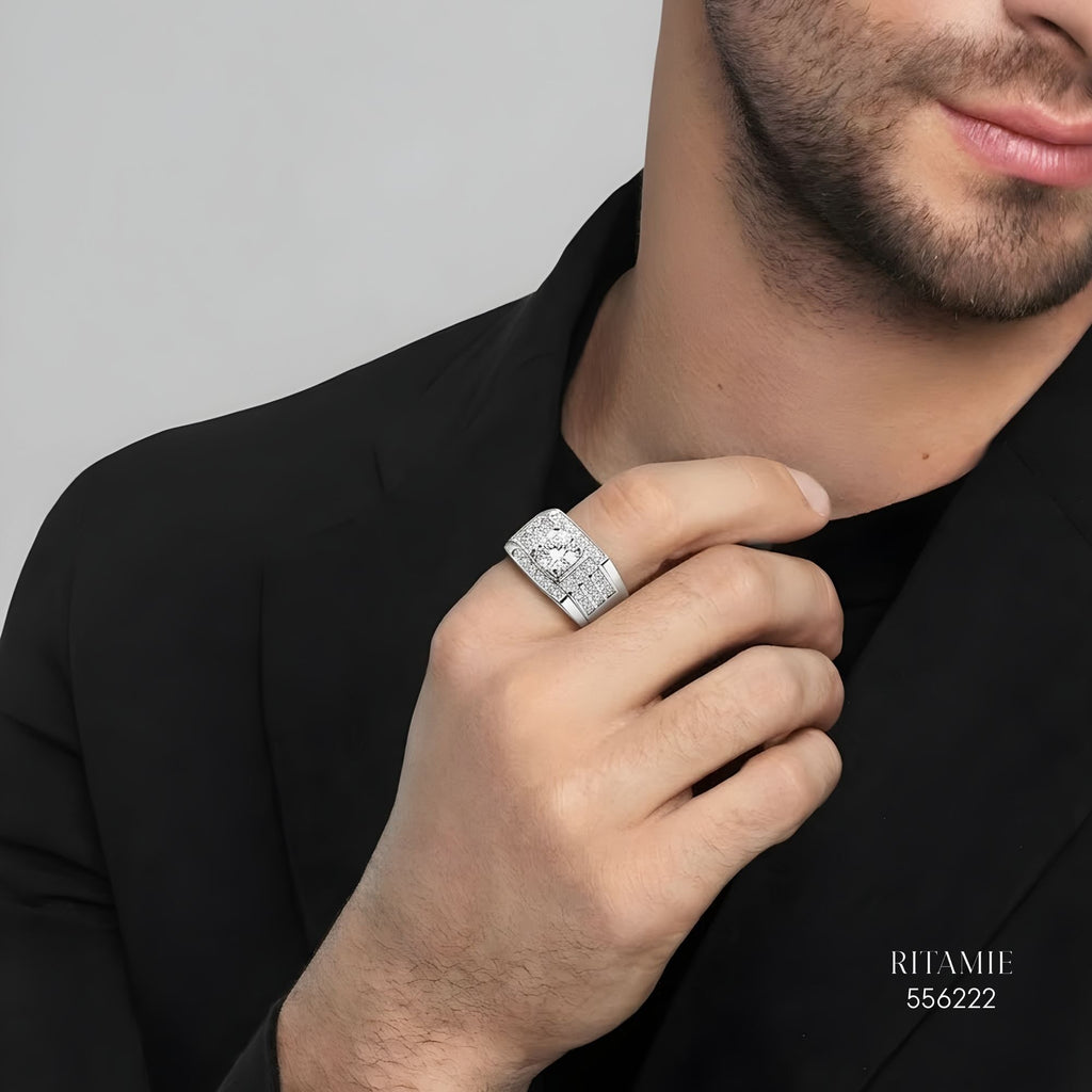 The Grand Sovereign Silver Moissanite Ring 556222