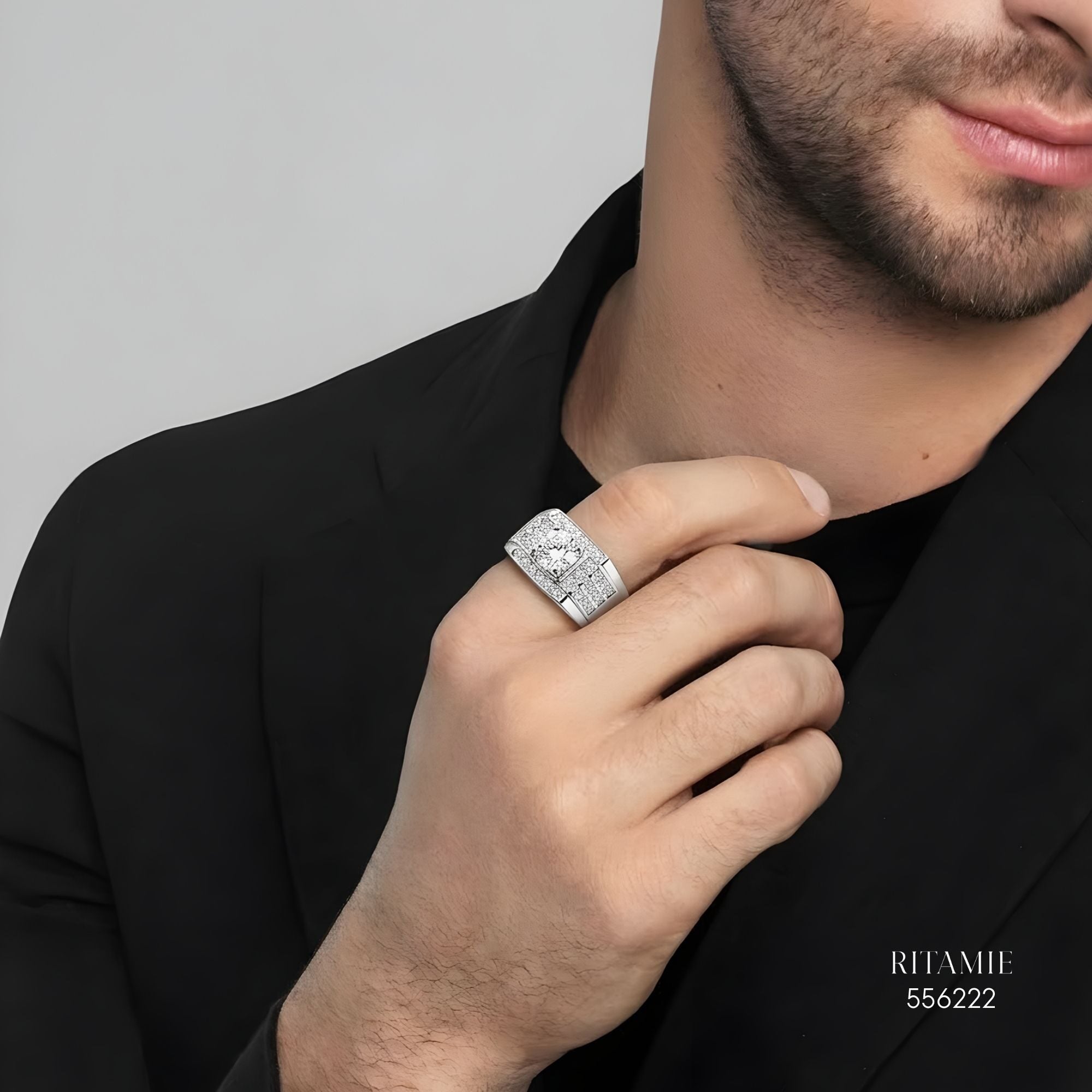The Grand Sovereign Silver Moissanite Ring 556222