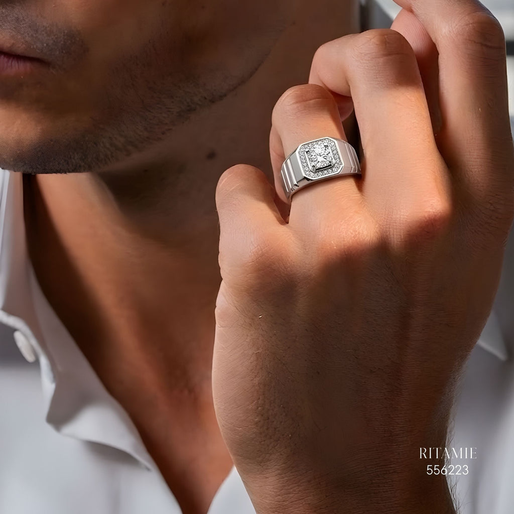 The Modern Sovereign Silver Moissanite Ring 556223