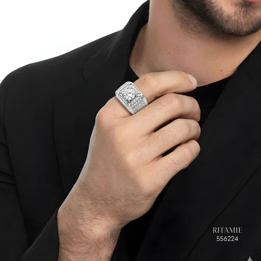 The Grand Sovereign Silver Moissanite Ring 556224