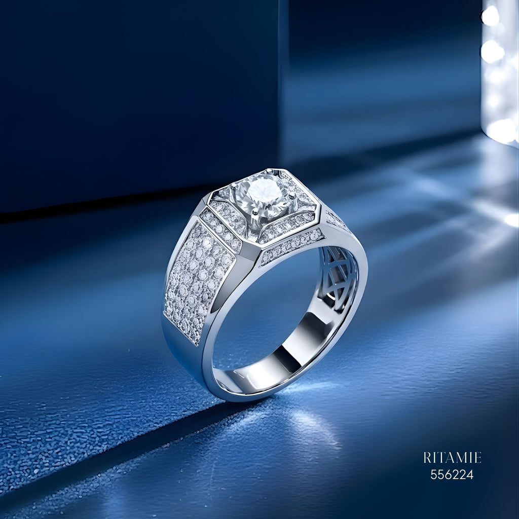 The Grand Sovereign Silver Moissanite Ring 556224