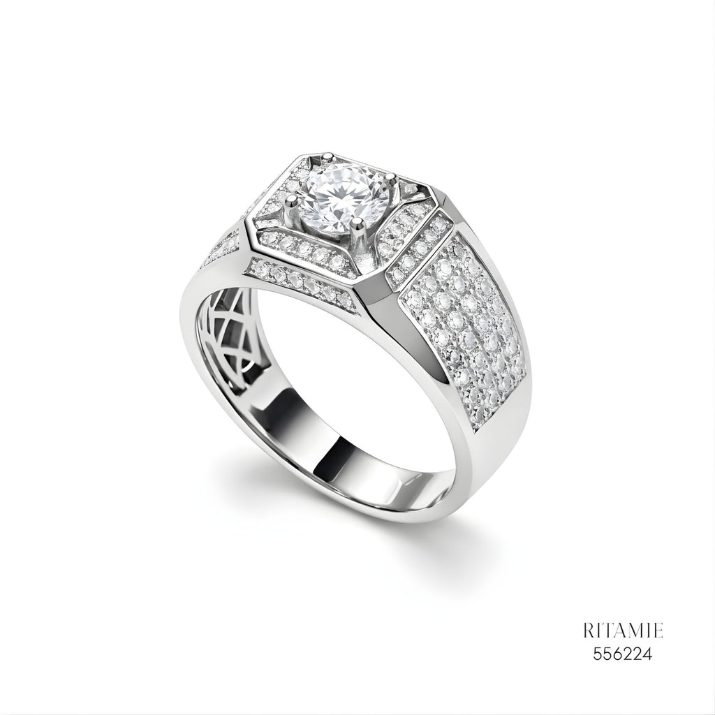 The Grand Sovereign Silver Moissanite Ring 556224