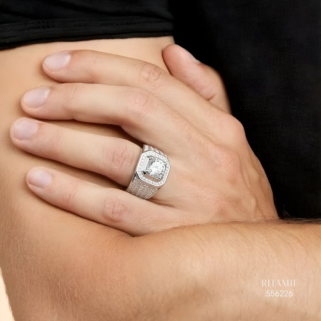 The Sovereign Radiant Silver Moissanite Ring 556226