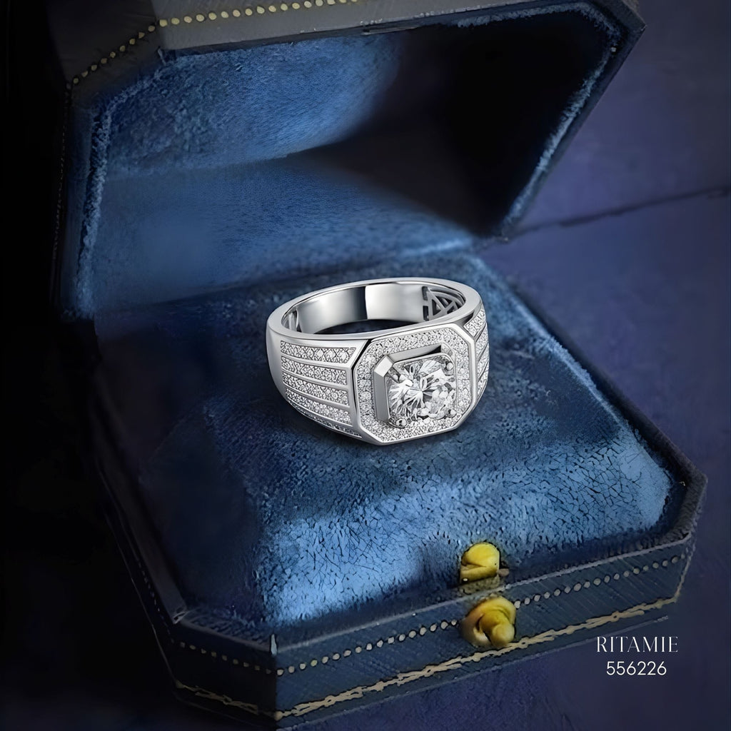 The Sovereign Radiant Silver Moissanite Ring 556226