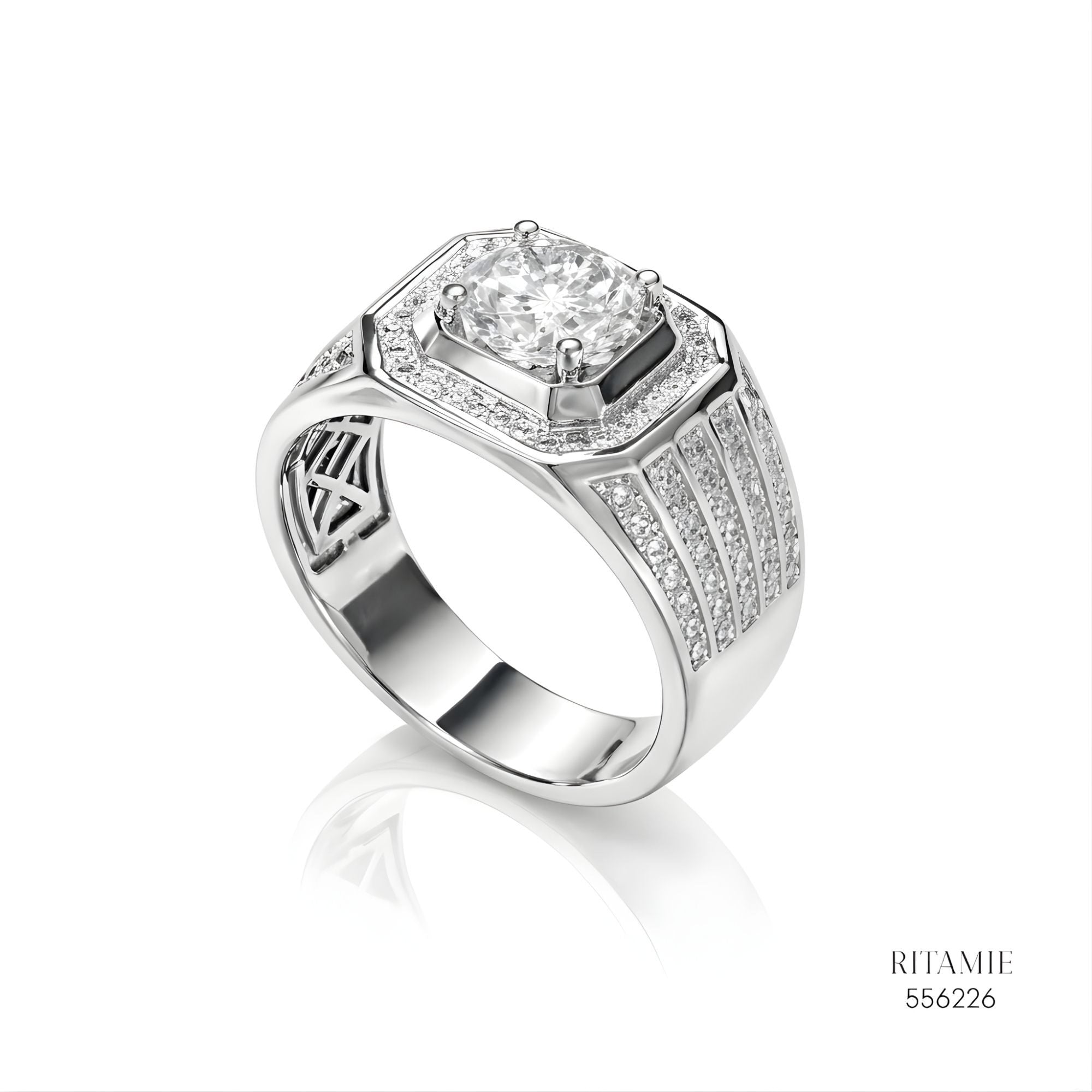 The Sovereign Radiant Silver Moissanite Ring 556226